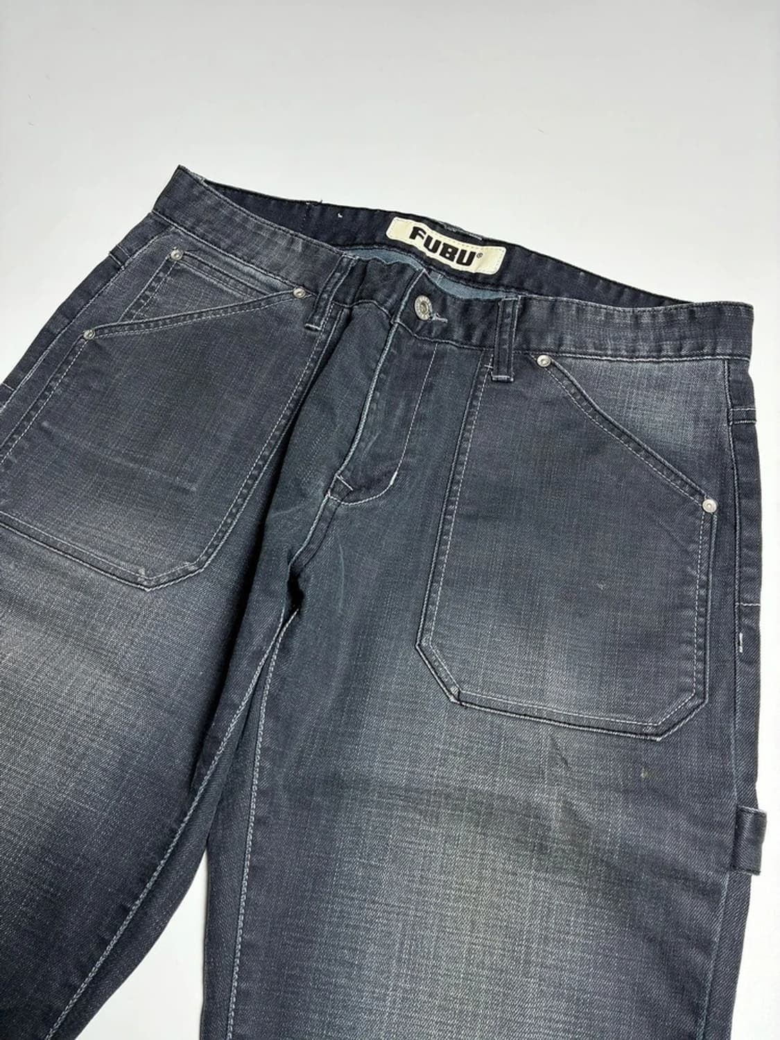 푸부 FUBU 12SS 흑청 워싱 7부 카펜터 데님 반바지 R1376 상품이미지2