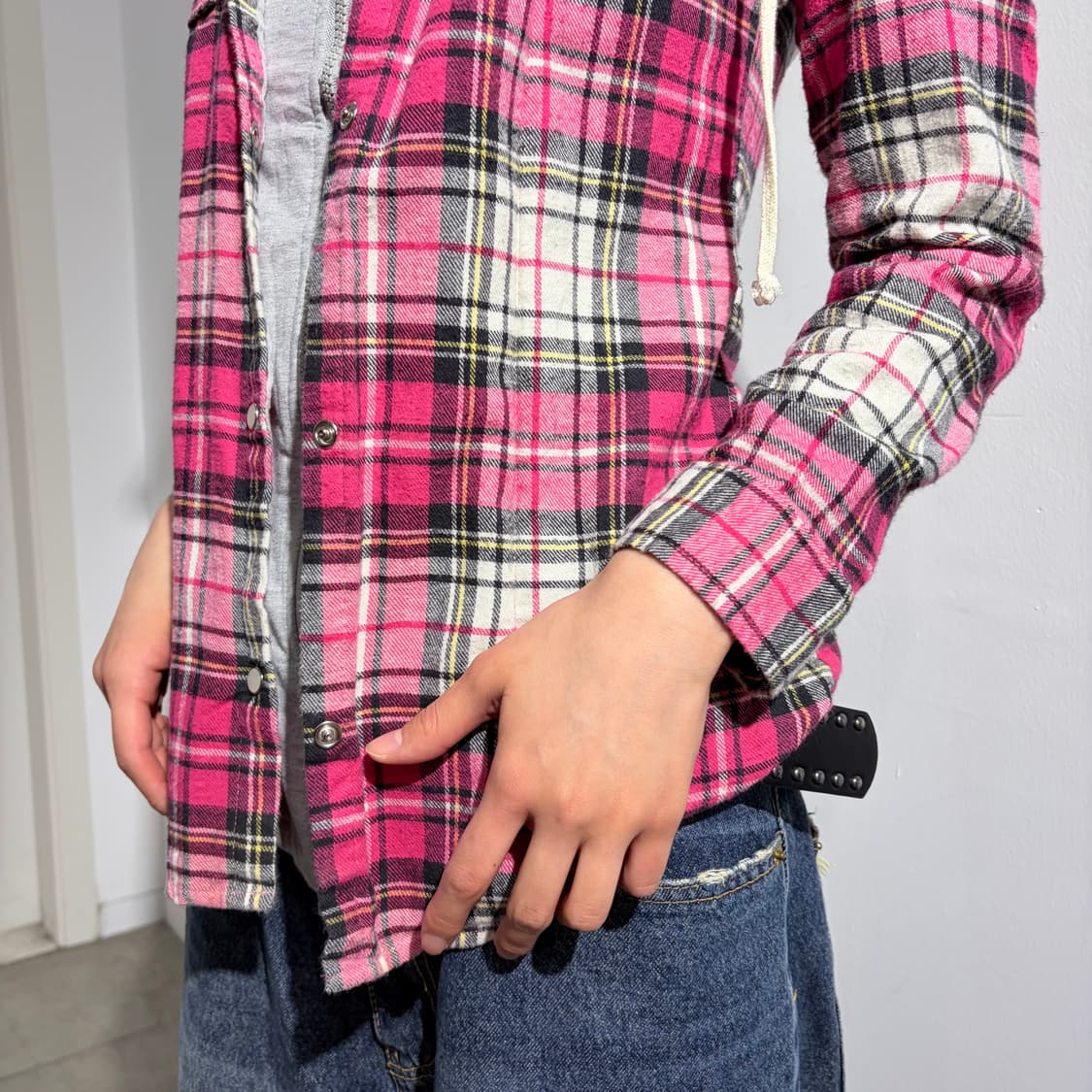 Wazp 핑크 레이어드 후드집업 상품이미지2