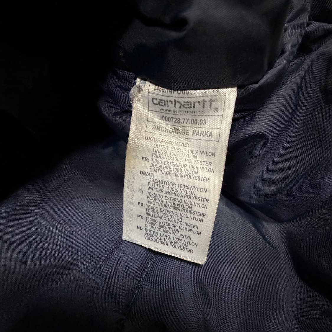 칼하트 다크네이비 WIP 앵커리지 야상 패딩 파카 상품이미지5