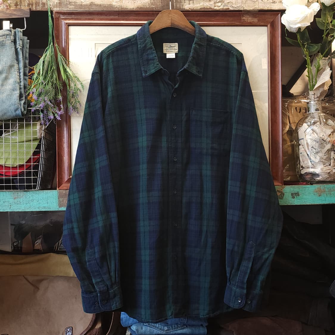 90s 엘엘빈 체크셔츠 플란넬 셔츠 헤비코튼 워크셔츠 블랙워치 패턴 xl 상품이미지1