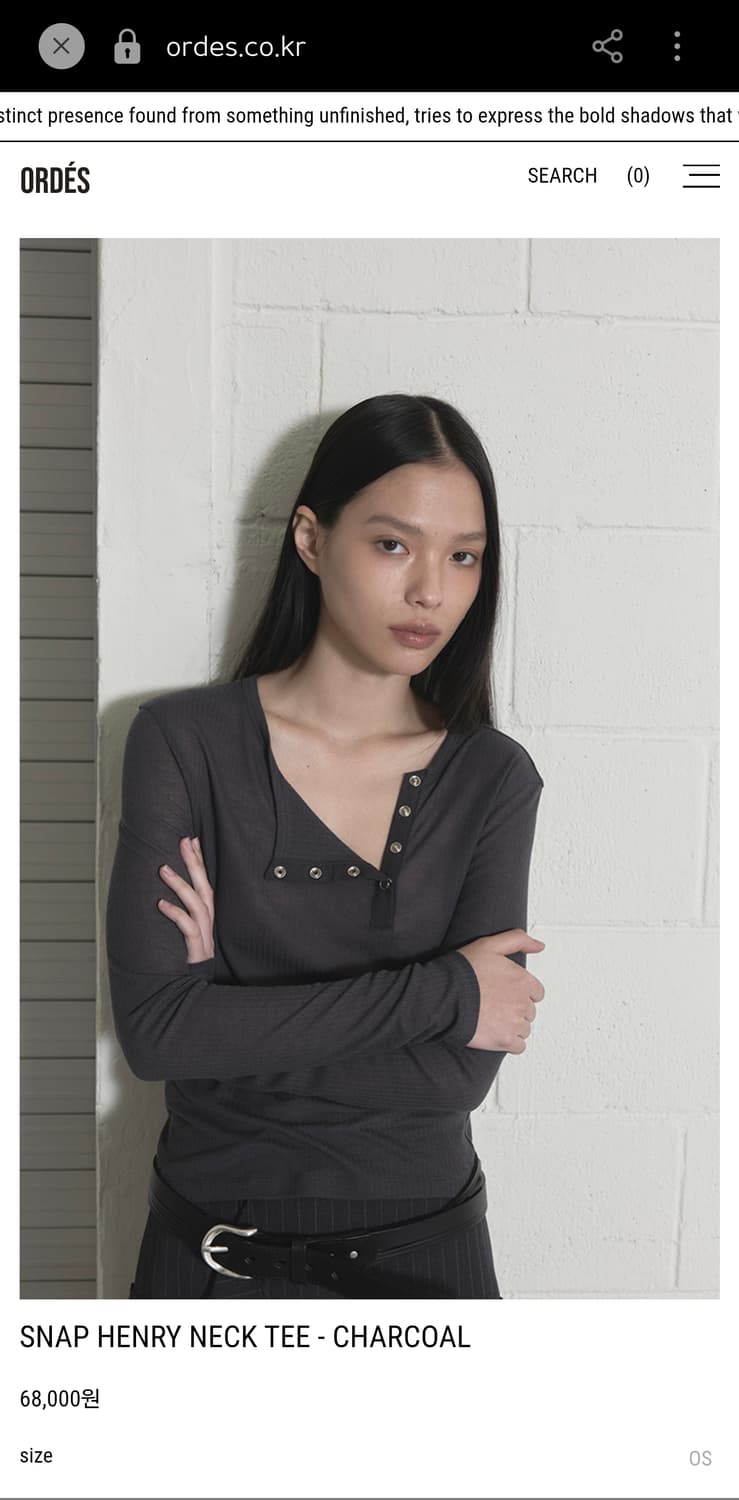 ordes 오데스 스냅 헨리넥 티 차콜 상품이미지1
