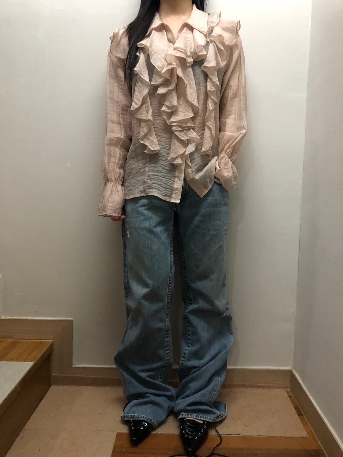 빈티지 핑크 프릴 블라우스 상품이미지5