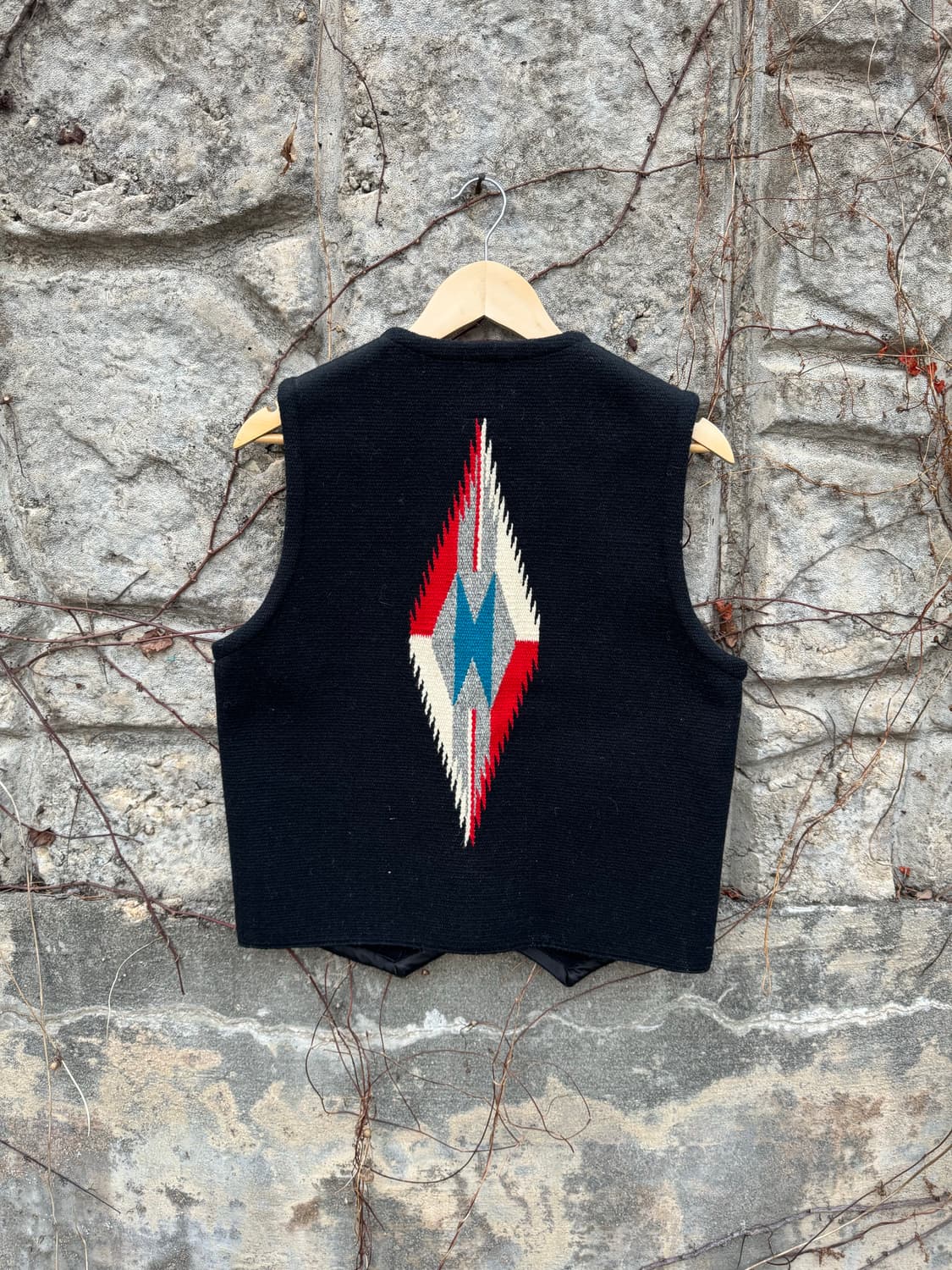 오르테가 핸드 우븐 울 네이티브 나바호 웨스턴 치마요 베스트 조끼 블랙 상품이미지2