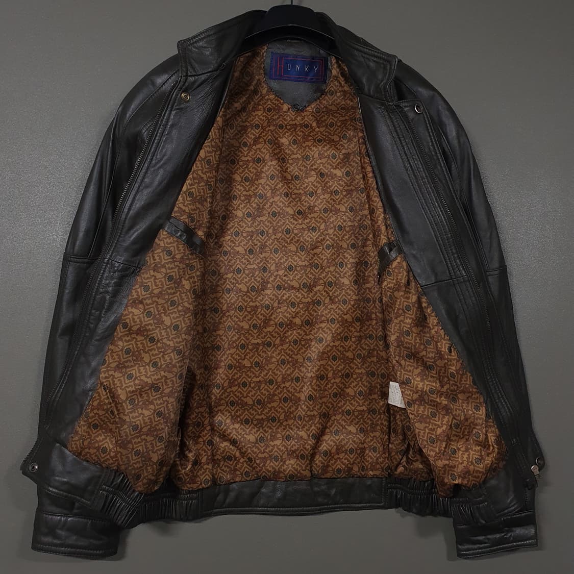 95 (M) HUNKY 고급 양가죽 블루종 램스킨 레더 봄버 블락 자켓 상품이미지8