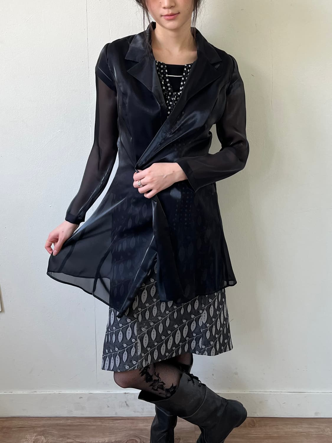 witway 블랙 시스루 롱 셔츠 상품이미지7