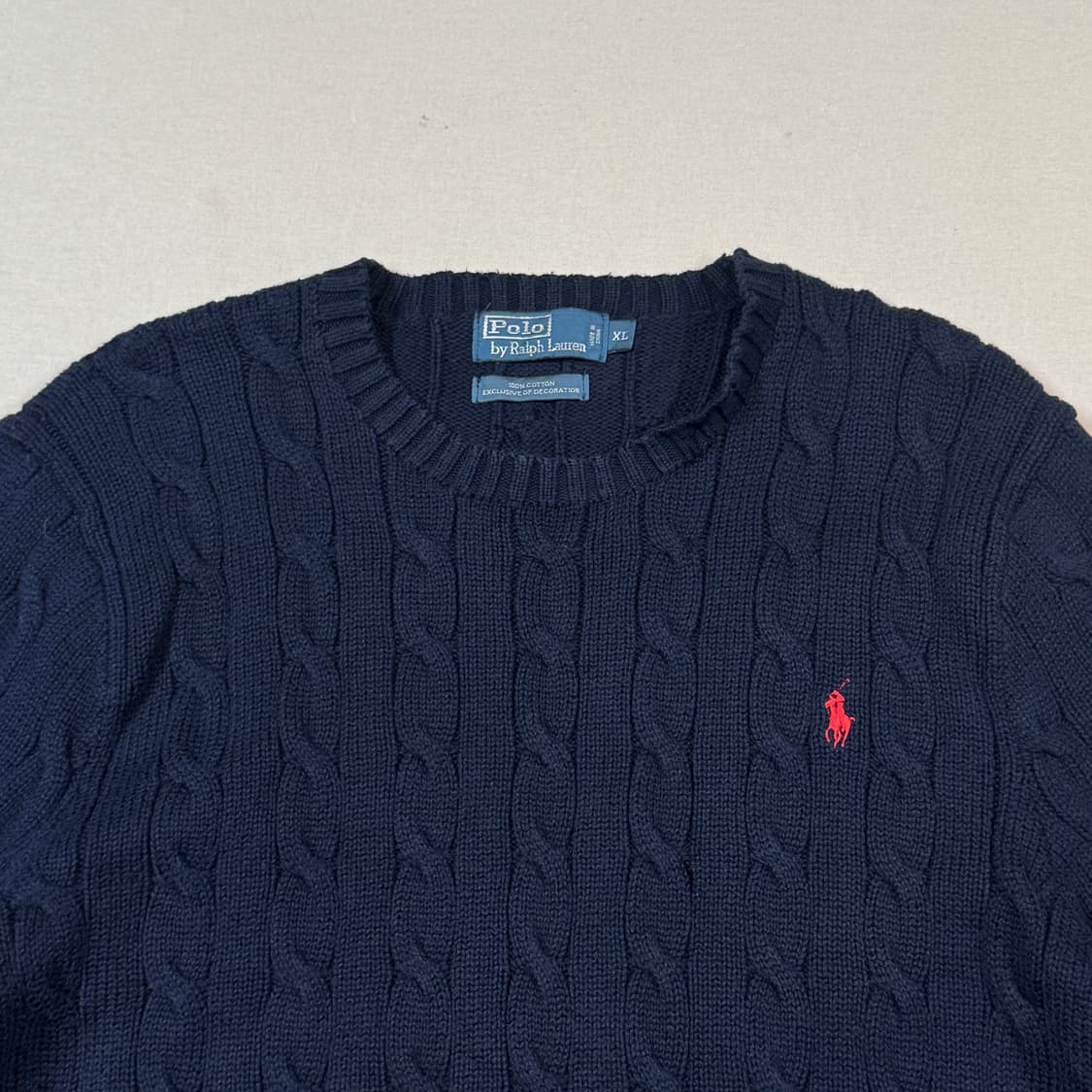XL) 폴로 랄프로렌 케이블 꽈배기 라운드넥 니트 네이비 상품이미지3