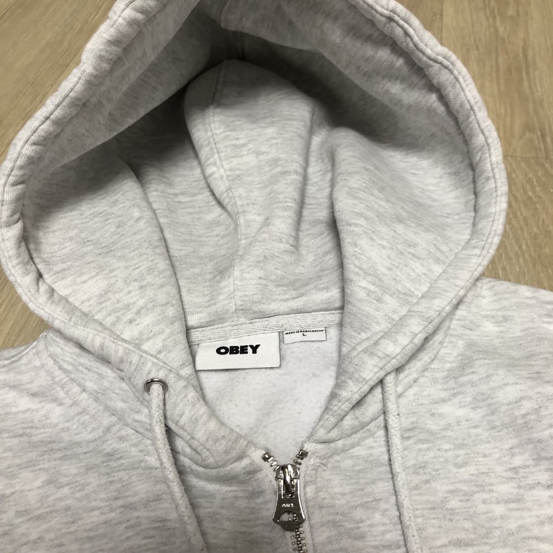 (L) 오베이 OBEY 1% 멜란지 그레이 후드 집업 후드티 상품이미지3