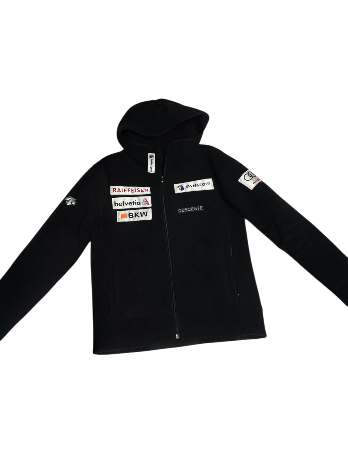 [데상트] 스위스 스키 국대 패치 블랙 기모 후드 집업 M  상품이미지1