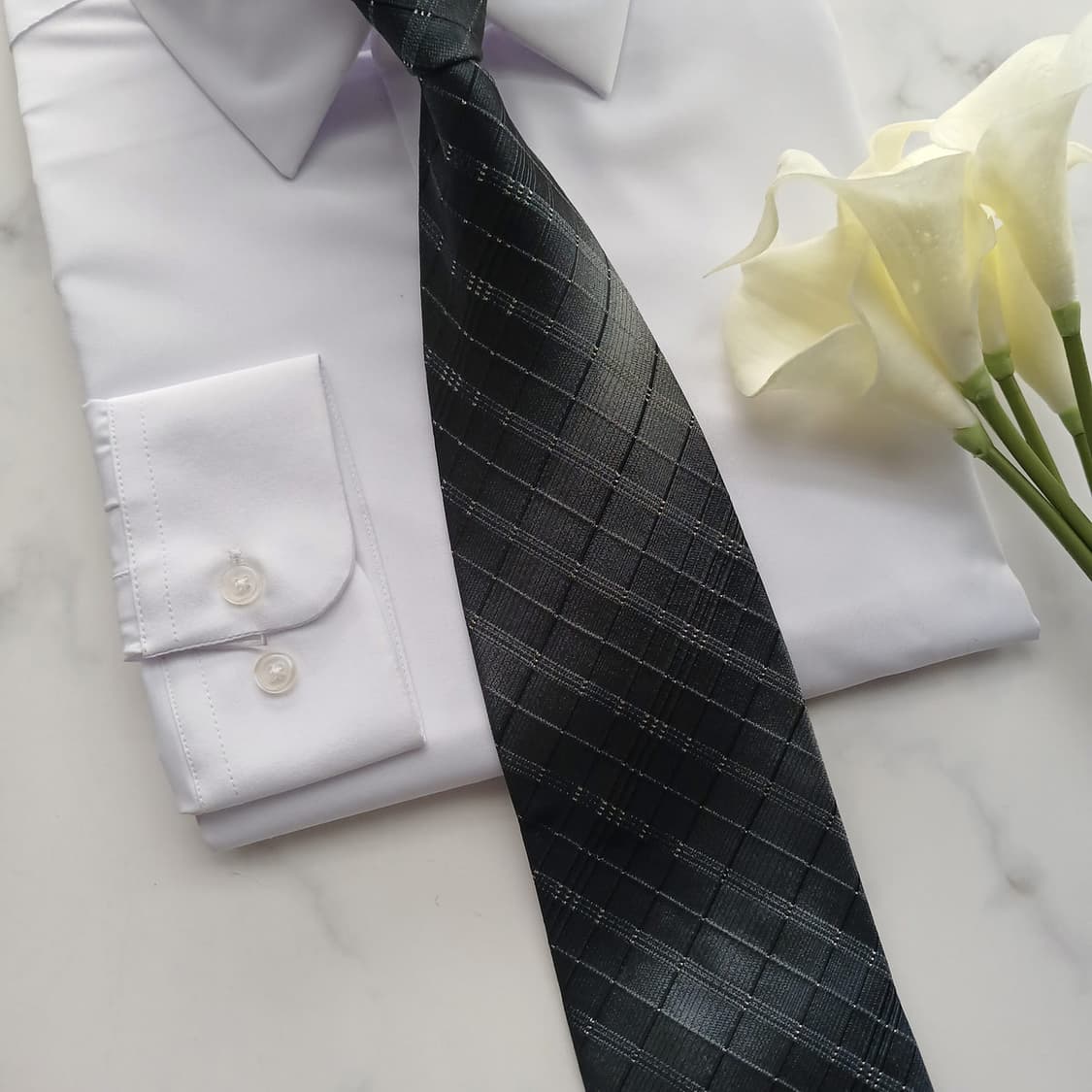 아쿠아스큐텀 실크 블랙 체크 패턴 넥타이 9.7cm B등급 A18535
 상품이미지4