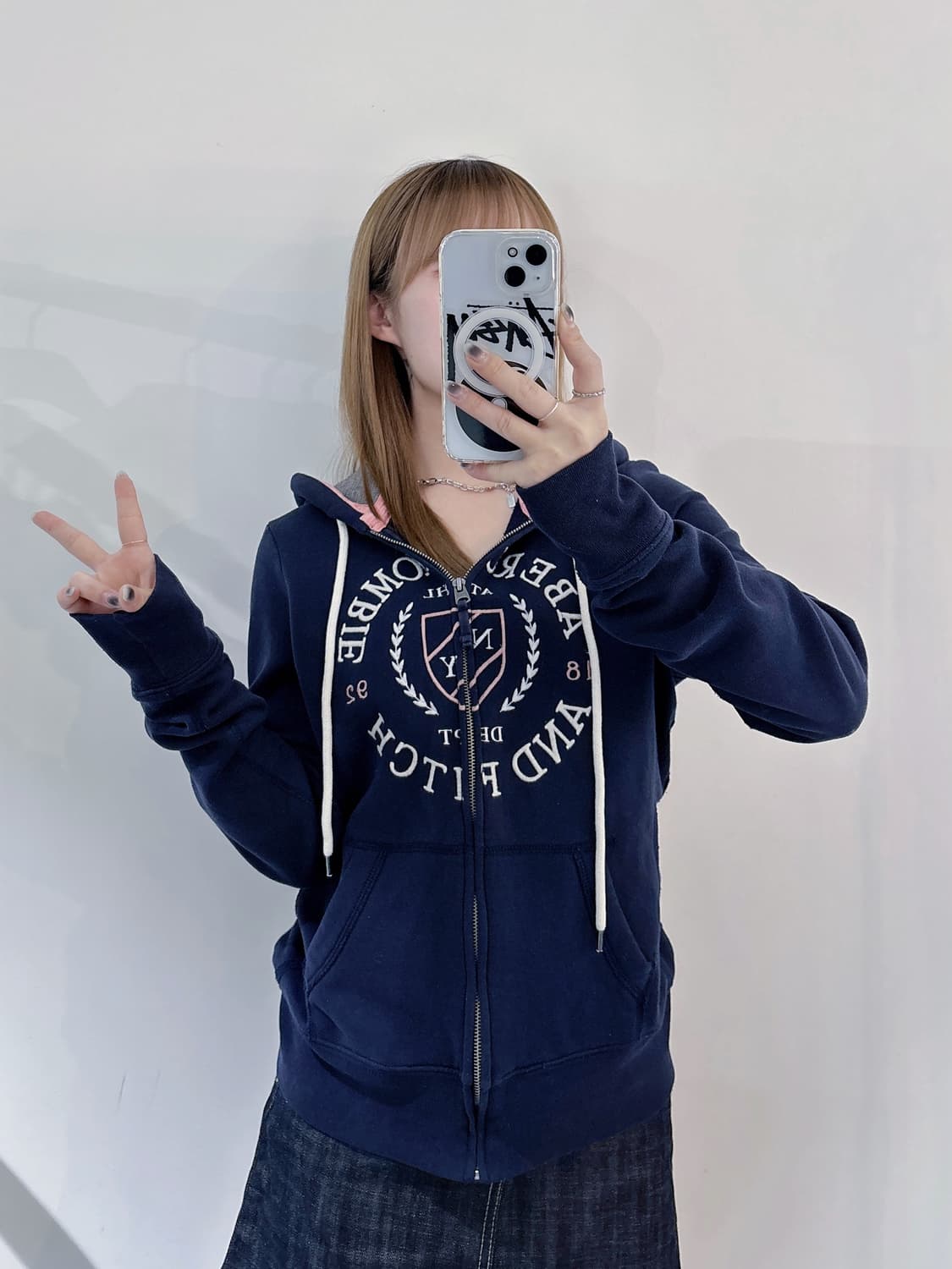 아베크롬비 네이비 빅로고 후드집업 상품이미지1