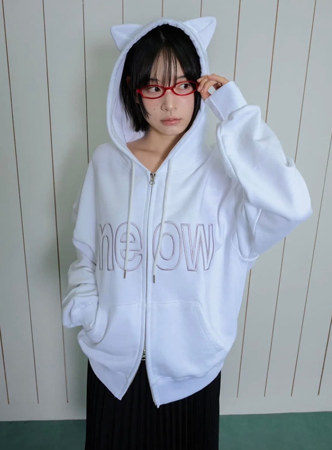 잇자바이브 미야오 캣 이어 후드집업 화이트 상품이미지1