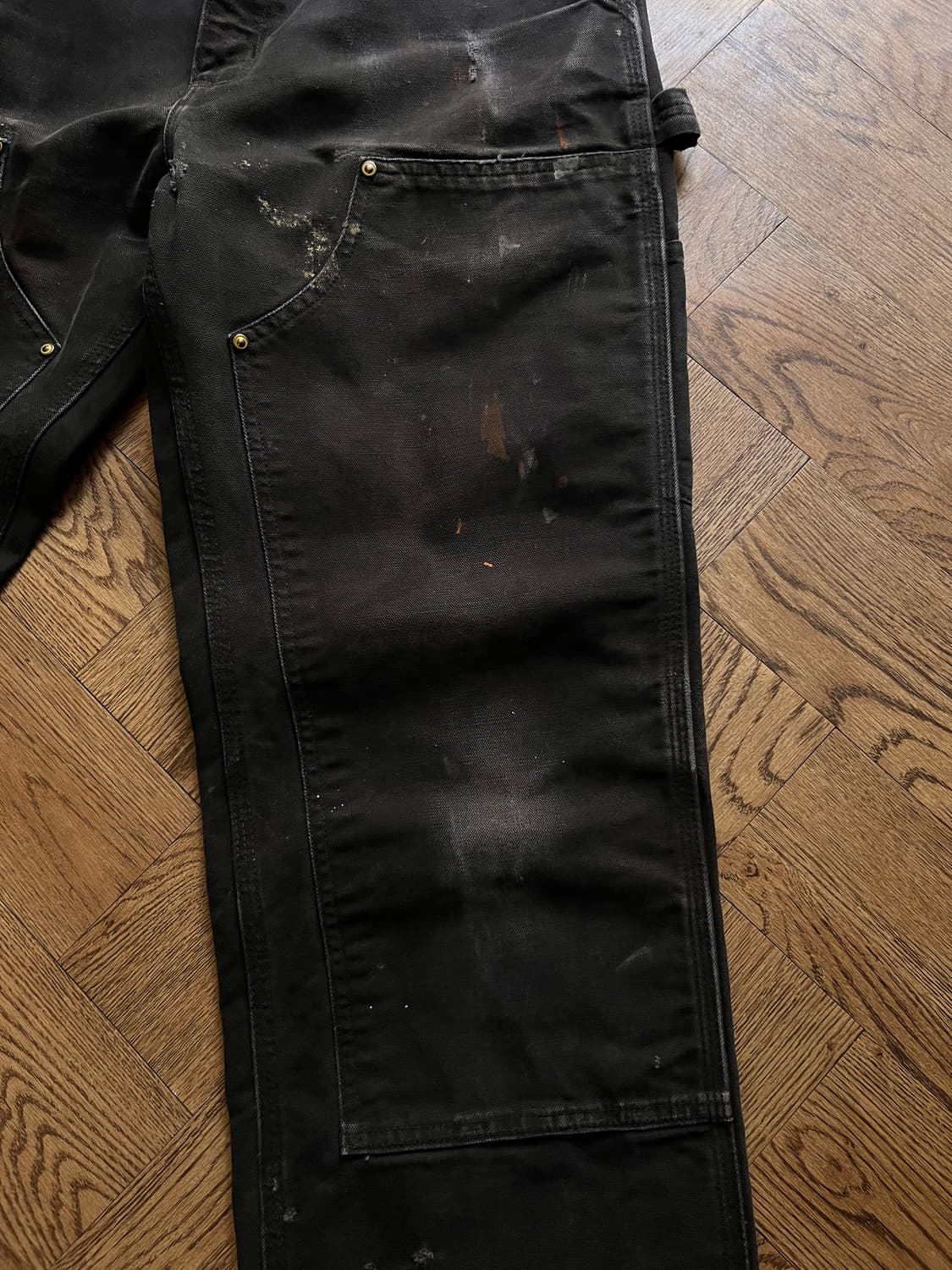 [32]칼하트 Made in USA 더티 데미지드 블랙 더블니 워크 팬츠 상품이미지4