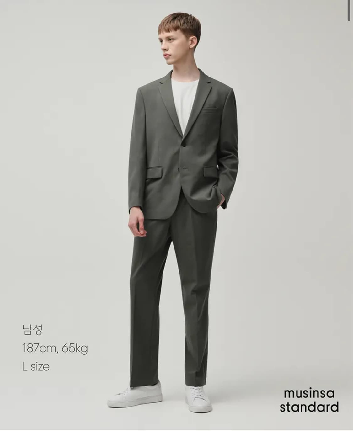 [L] 무신사 스탠다드 라이트웨이트 베이식 블레이저 더스티 카키 상품이미지2