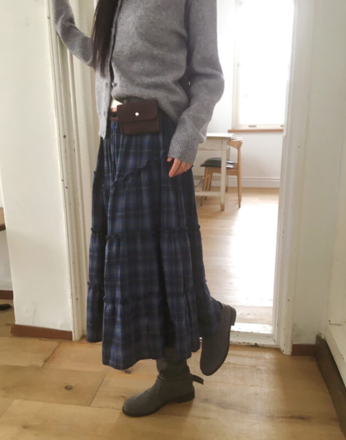 체크 플레어 캉캉 롱 스커트 상품이미지2