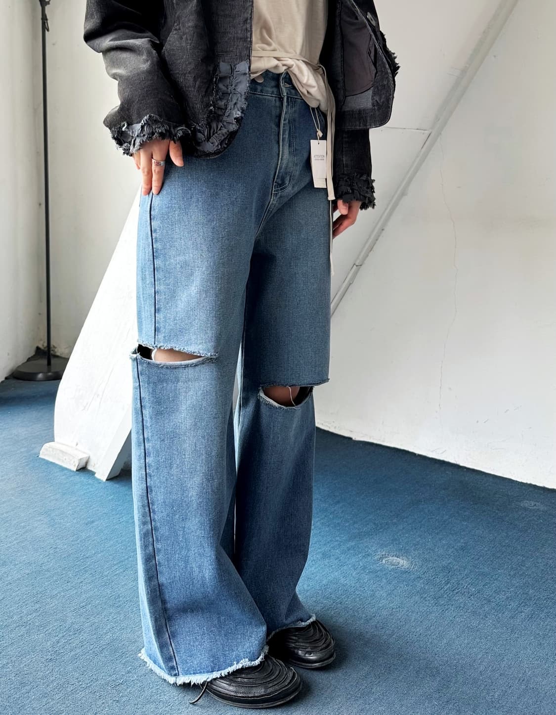 Crush design wide denim pants 상품이미지5