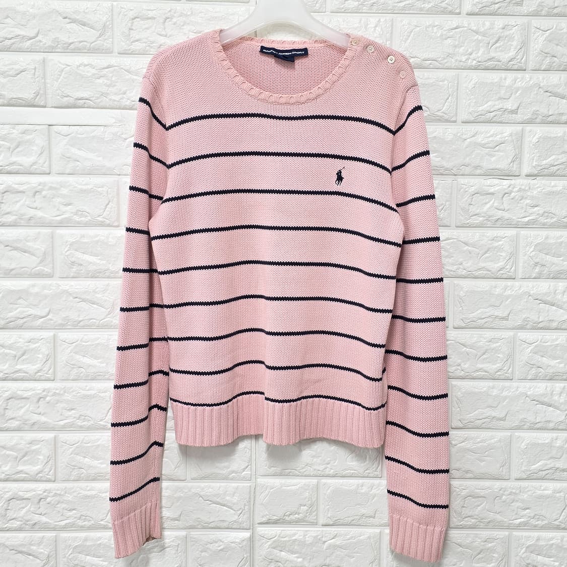 택포// 폴로랄프로렌 핑크 스트라이프 니트 L 상품이미지1