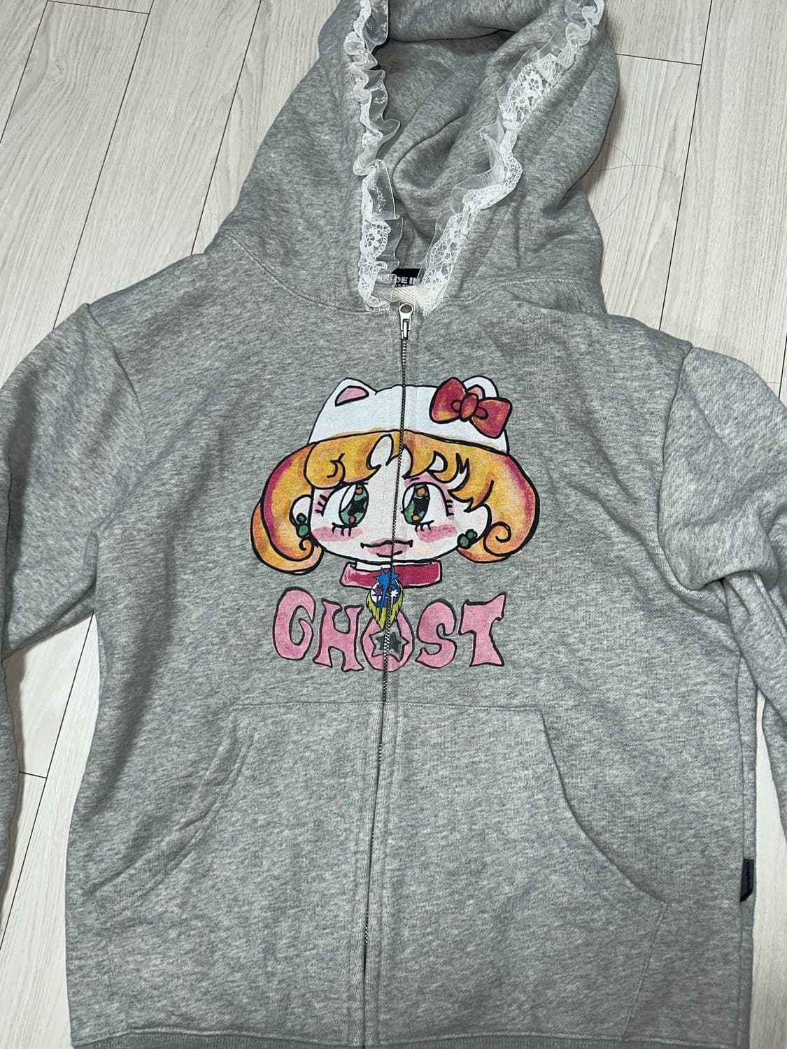 나이스고스트클럽 고스트소울걸 캣 레이스 후드집업 그레이 M 상품이미지8