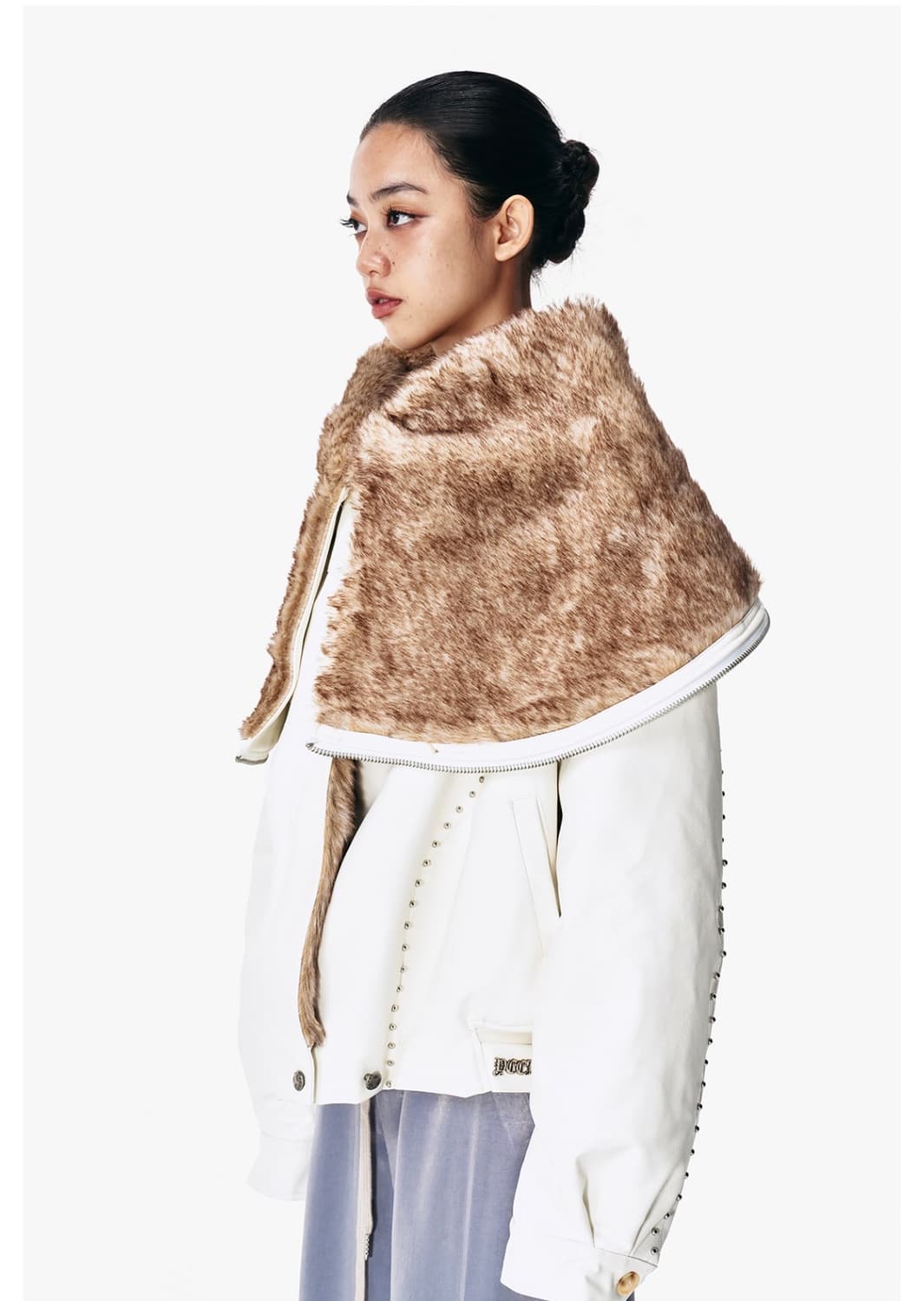 FOLD-OUT HOODIE SHAWL FUR JACKET WHITE 상품이미지3