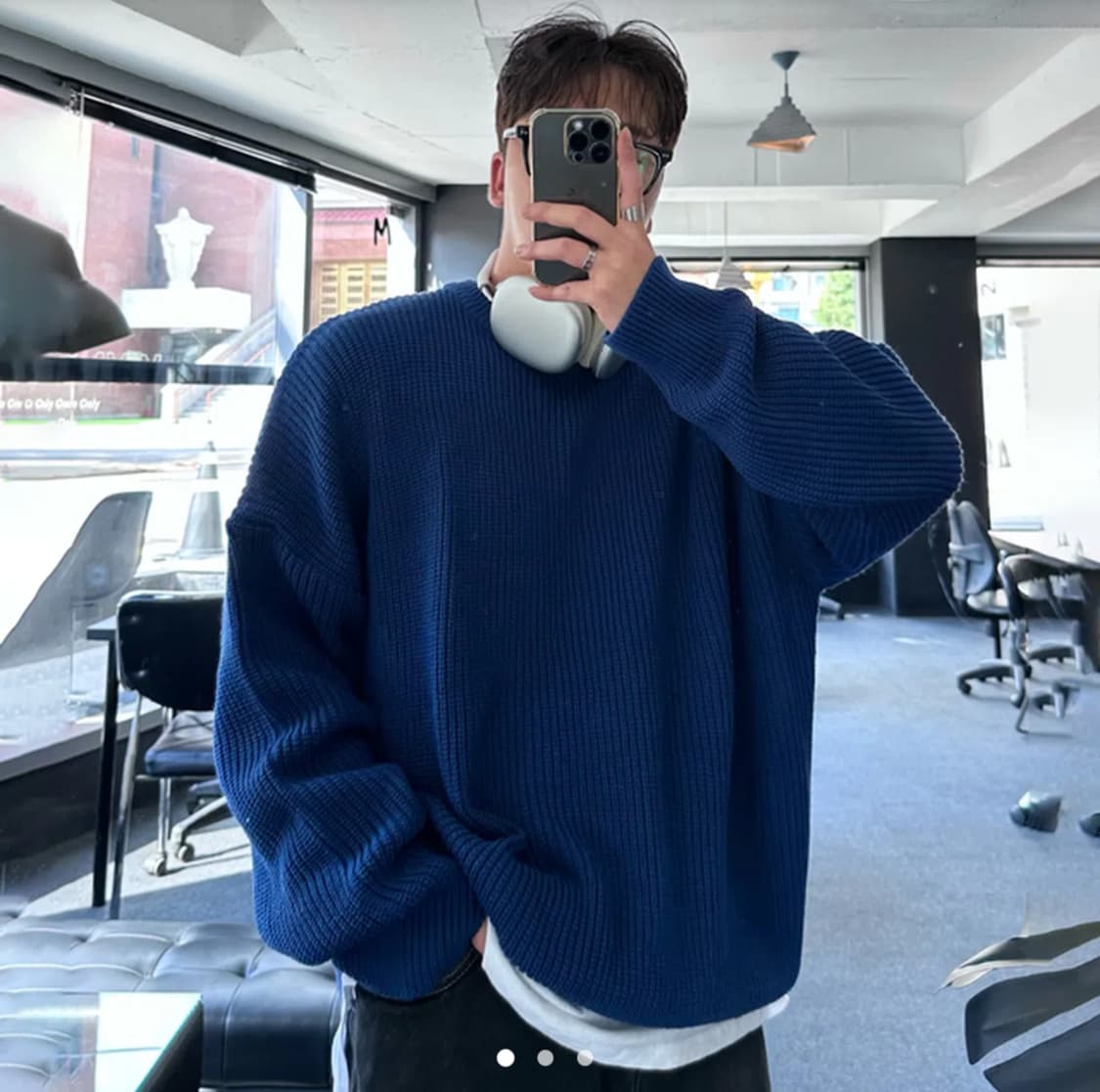 네버두와이 라운드니트 블루 판매합니다 상품이미지2