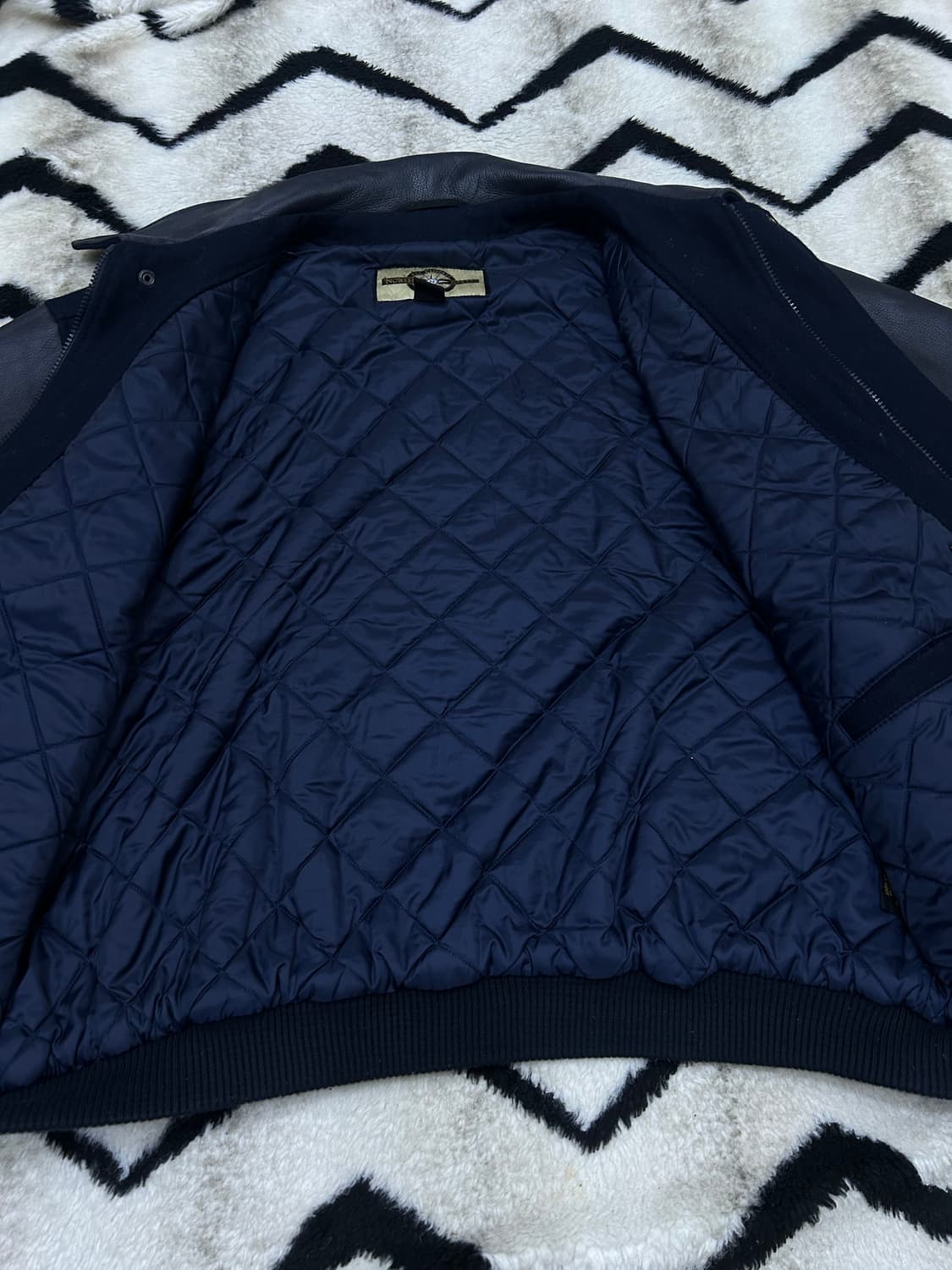 [실측2XL]North end 울 레더 바시티/네이비블랙 상품이미지4