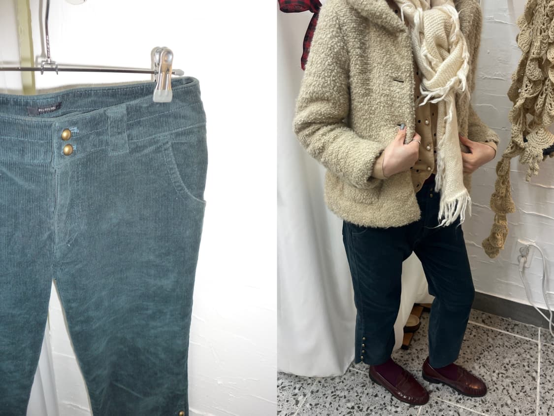 Teal corduroy capri pants 상품이미지1