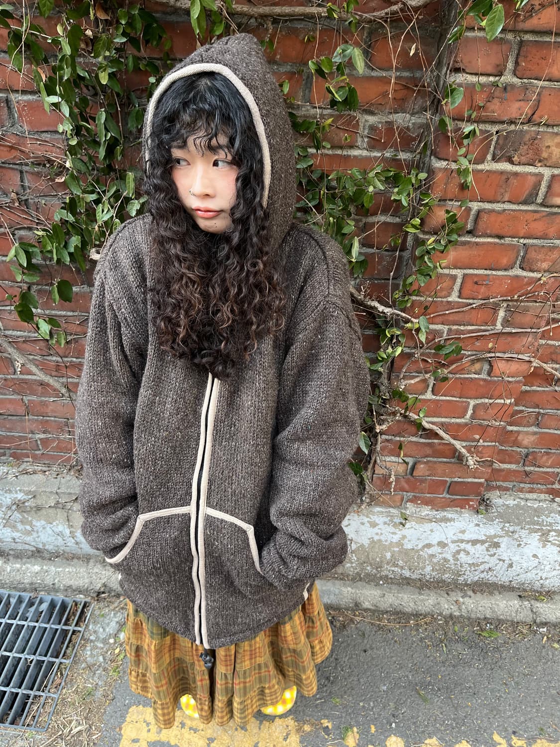 히피무드 브라운 플리스 후드 집업 아우터 상품이미지3