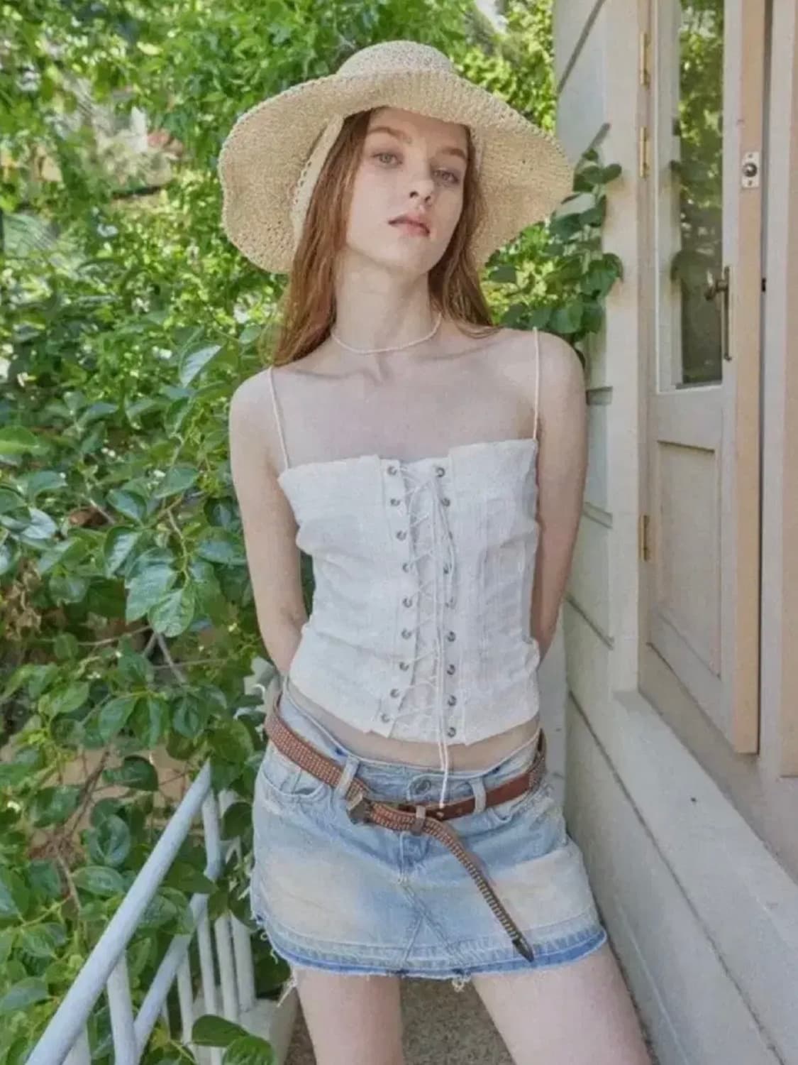 보헤미안서울 레이스 코르셋 탑 나시 슬리브리스 상품이미지1