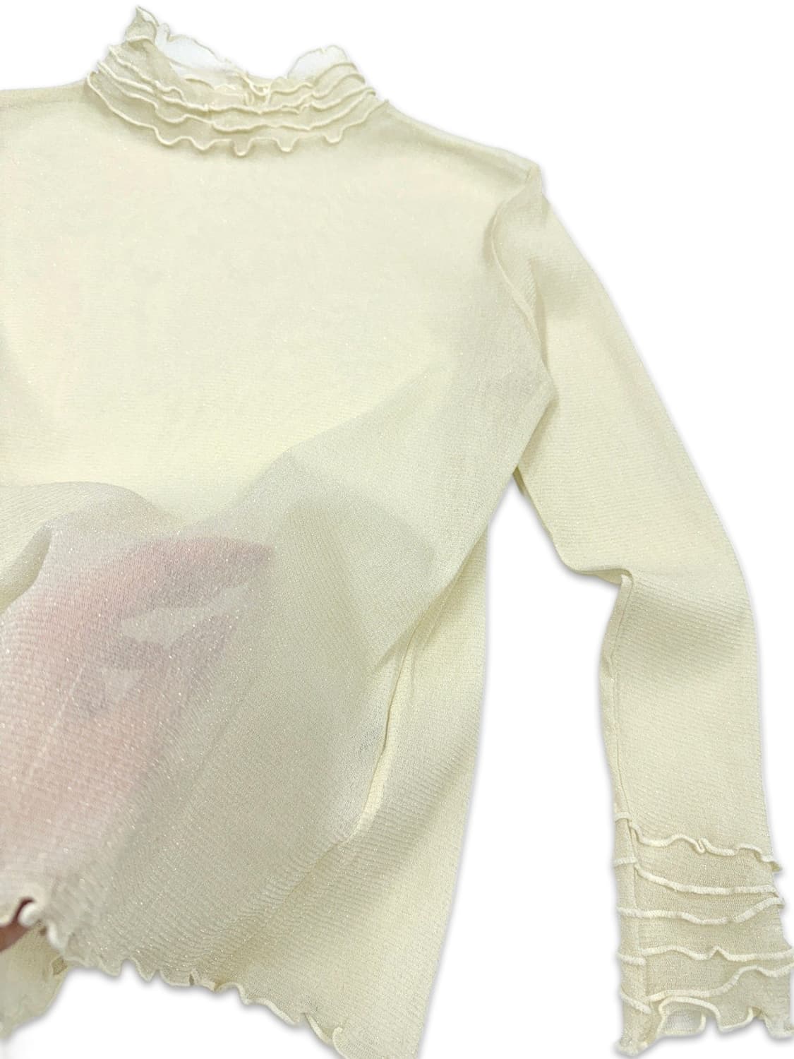 빈티지 옐로우 프릴 시스루 레이어드 긴팔티 상품이미지4