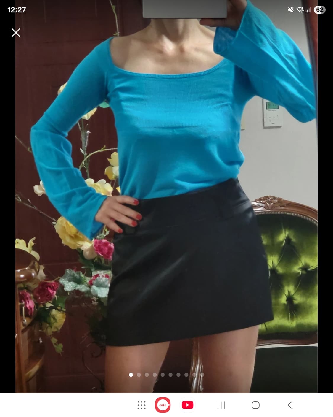 스페인 망고 MNG 블루 오프숄더 니트  상품이미지1