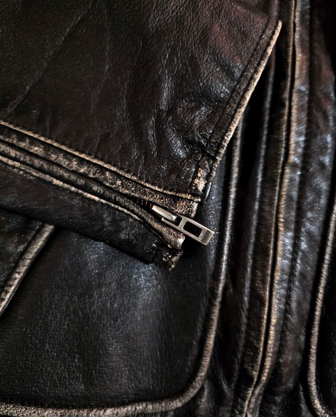 00s 게스 콘트라스트 스티치 레더 자켓 (Guess Leather) 상품이미지6