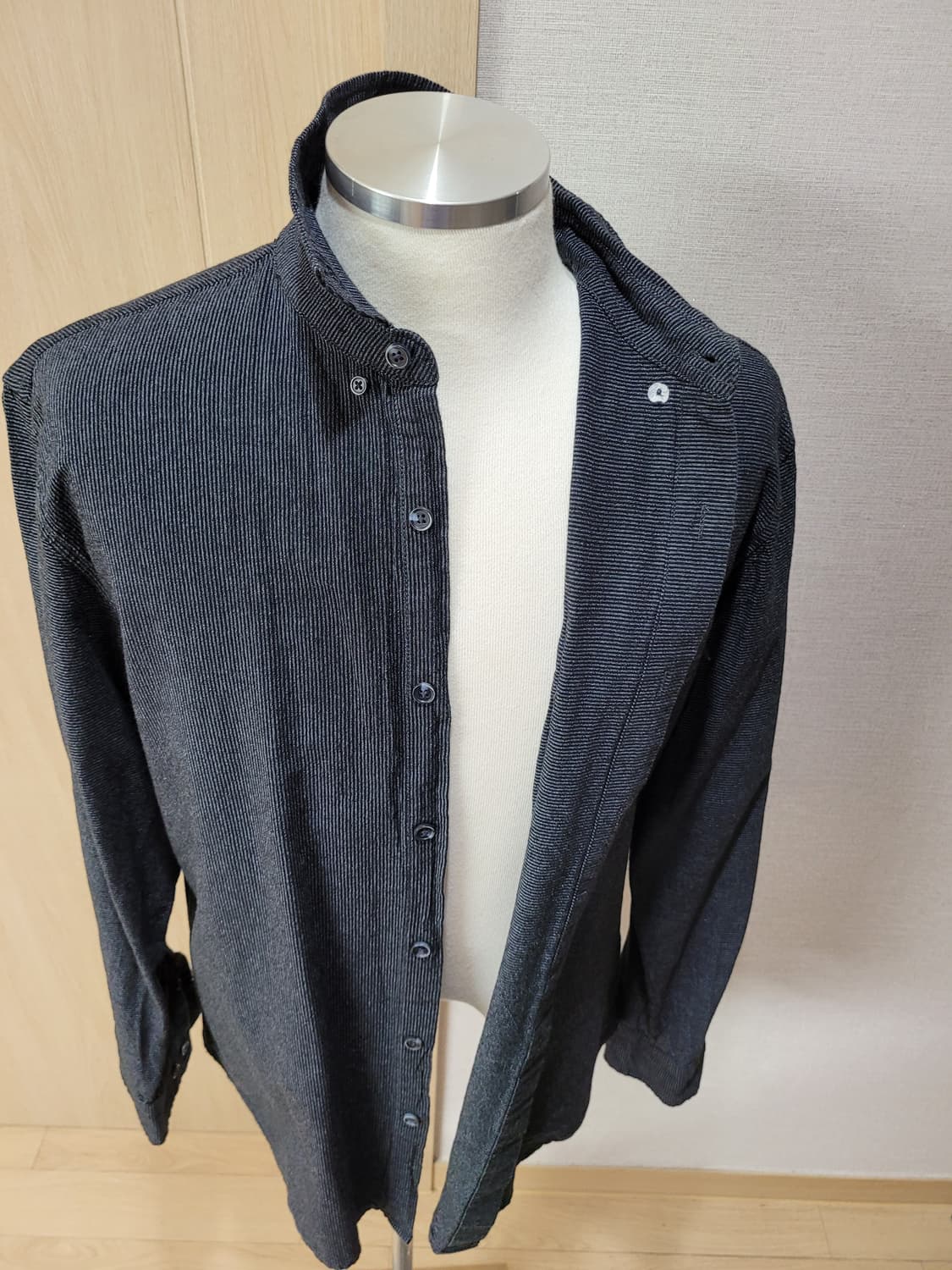 행텐 Hangten 남자 스트라이프 샴브레이 셔츠 105 블랙 상품이미지7