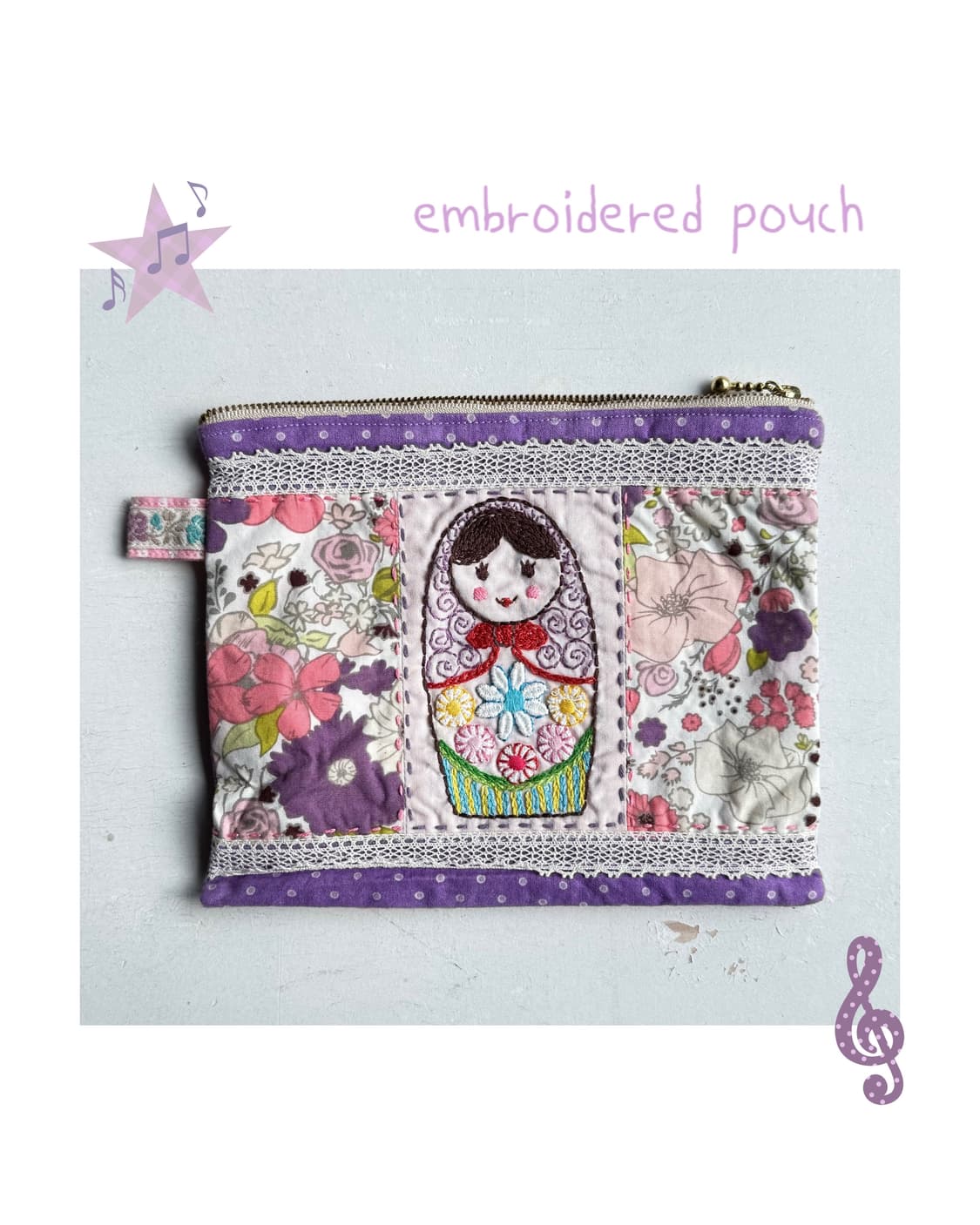 인형 자수 도트 파우치 땡땡이 파우치 일본파우치 일본빈티지 상품이미지1