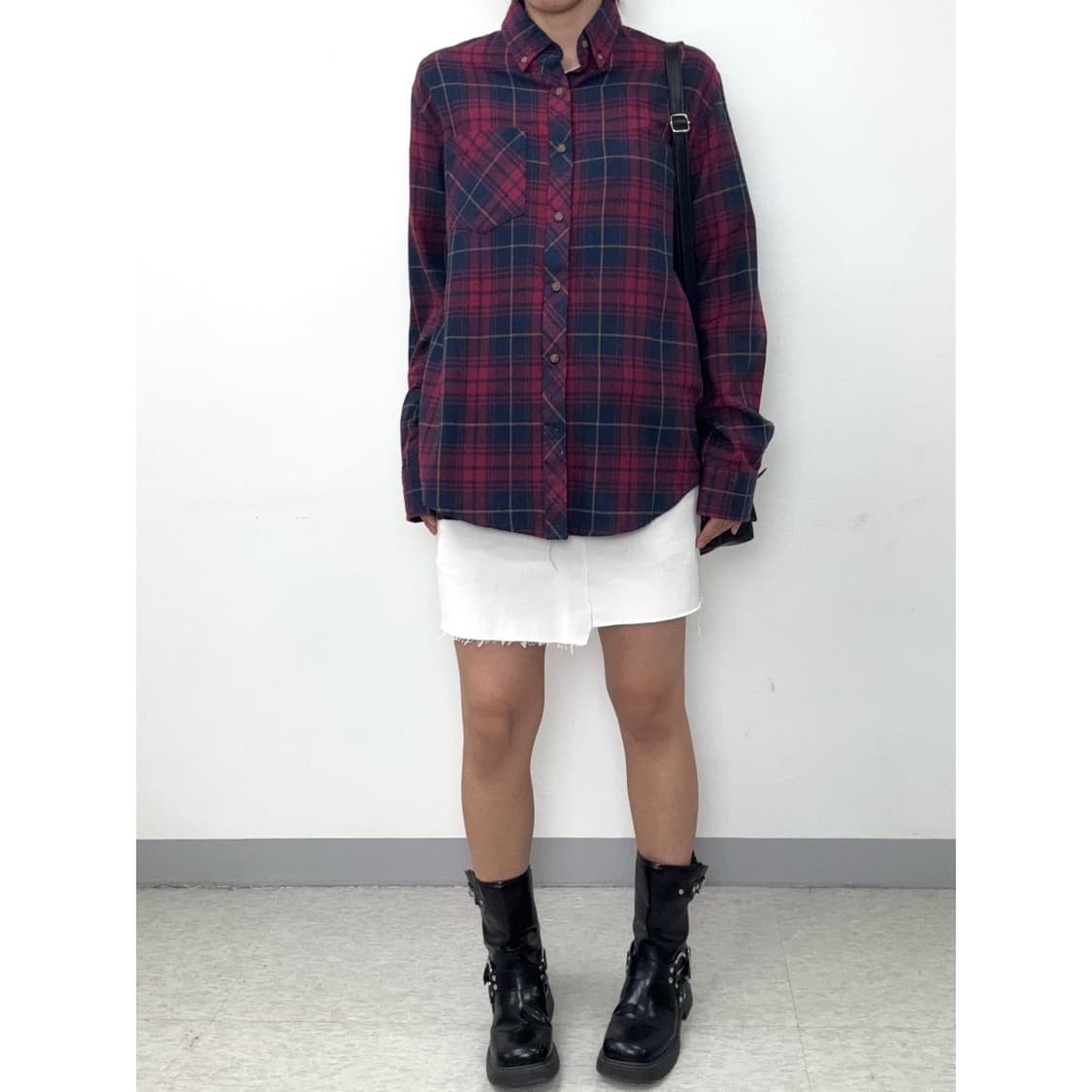 빈티지 레드 네이비 체크 셔츠 상품이미지2