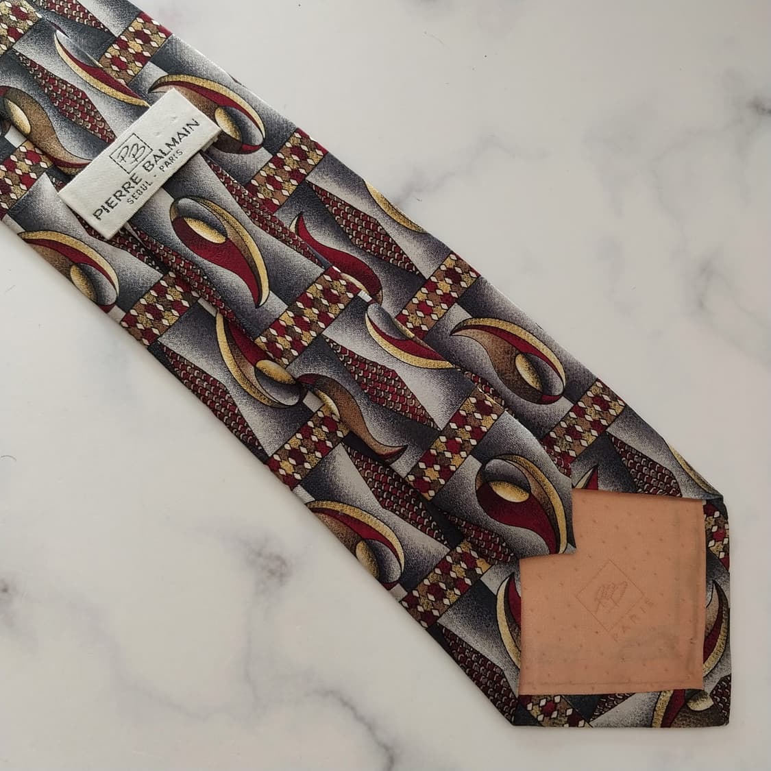 발망 실크 그레이&와인 아트 패턴 넥타이 9.5cm A등급 K1500
 상품이미지9
