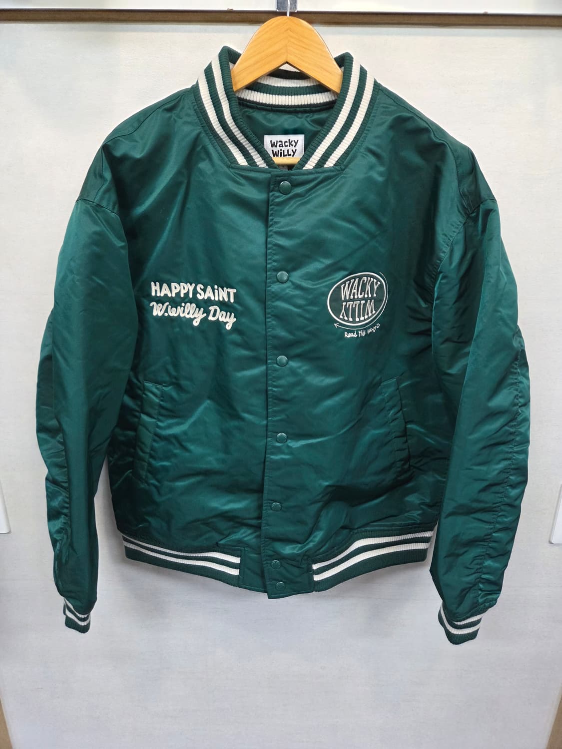 와키윌리 자수로고 바시티 자켓 그린 L 상품이미지1