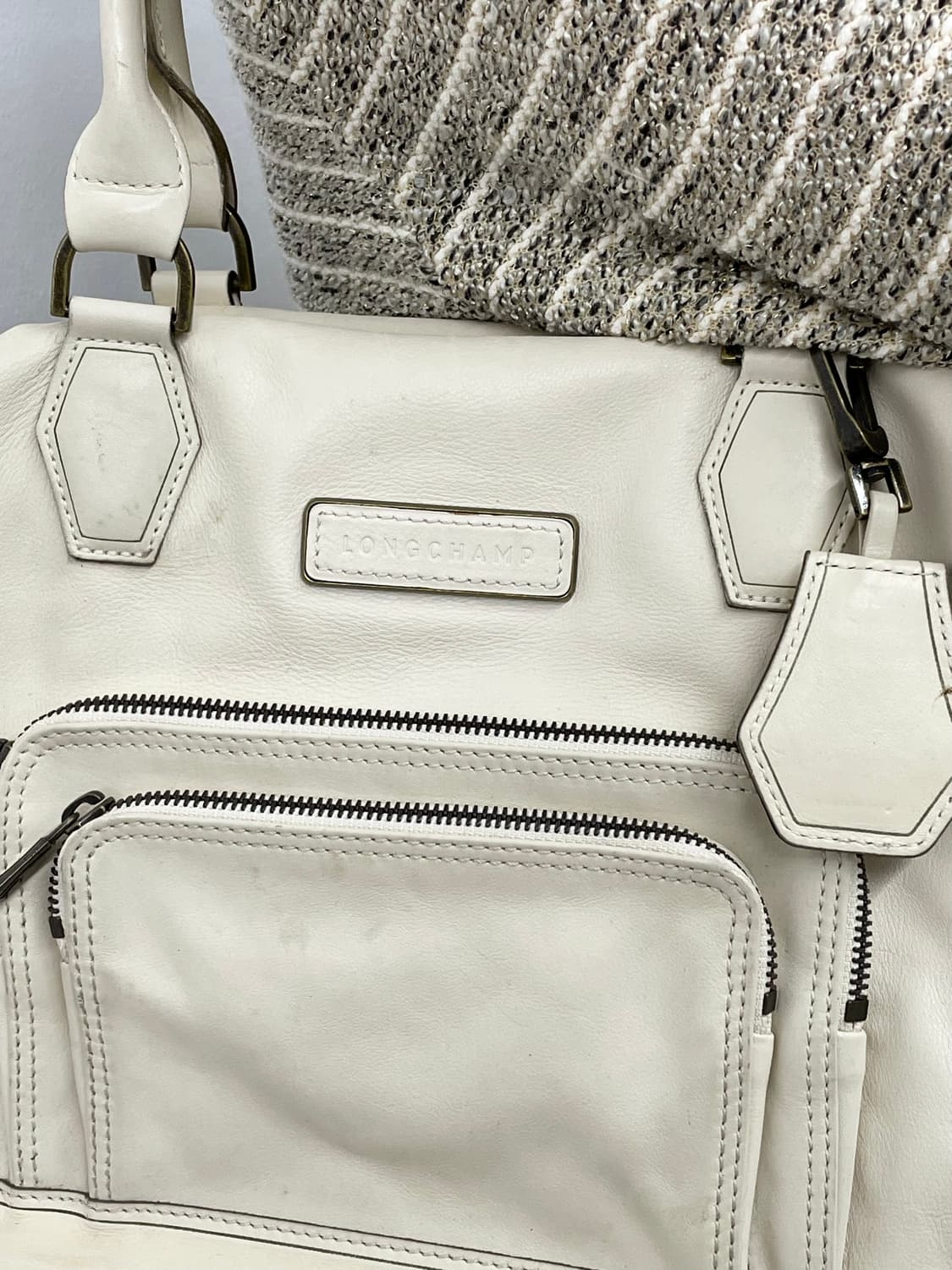 롱샴 아이보리 레더 보스턴백 상품이미지3