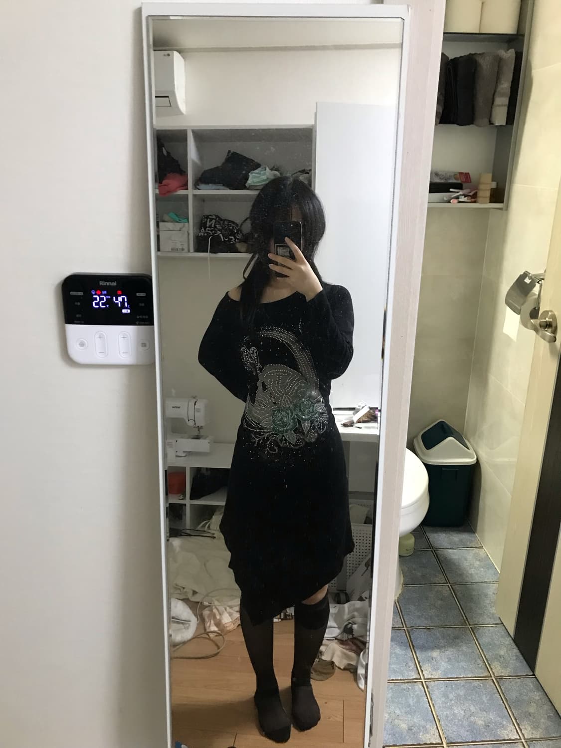 Rhinestone Asymmetric Cut Dress 상품이미지1