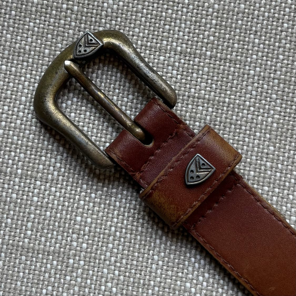 [33] 80s France 브라운 레더 브라스 버클 벨트 상품이미지5