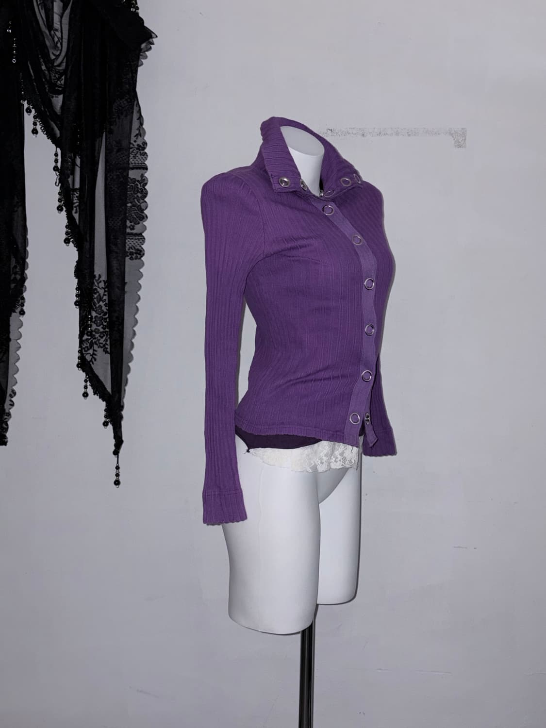 00s 빅 아일렛 버튼 퍼플 딱붙 골지 탑 상품이미지2