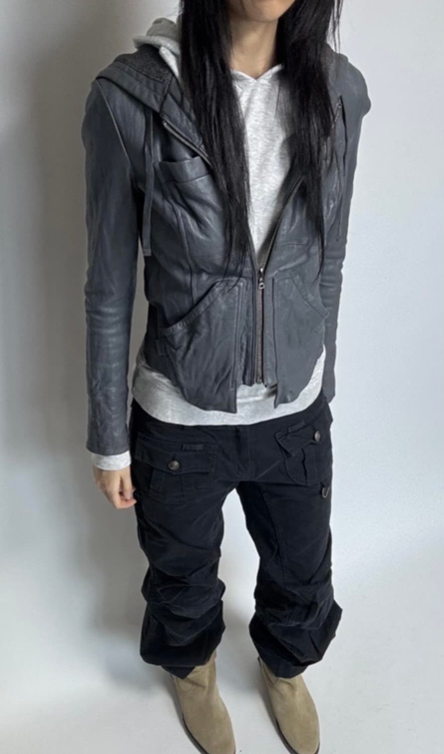 블루그레이 리얼레더 후드 집업 상품이미지2