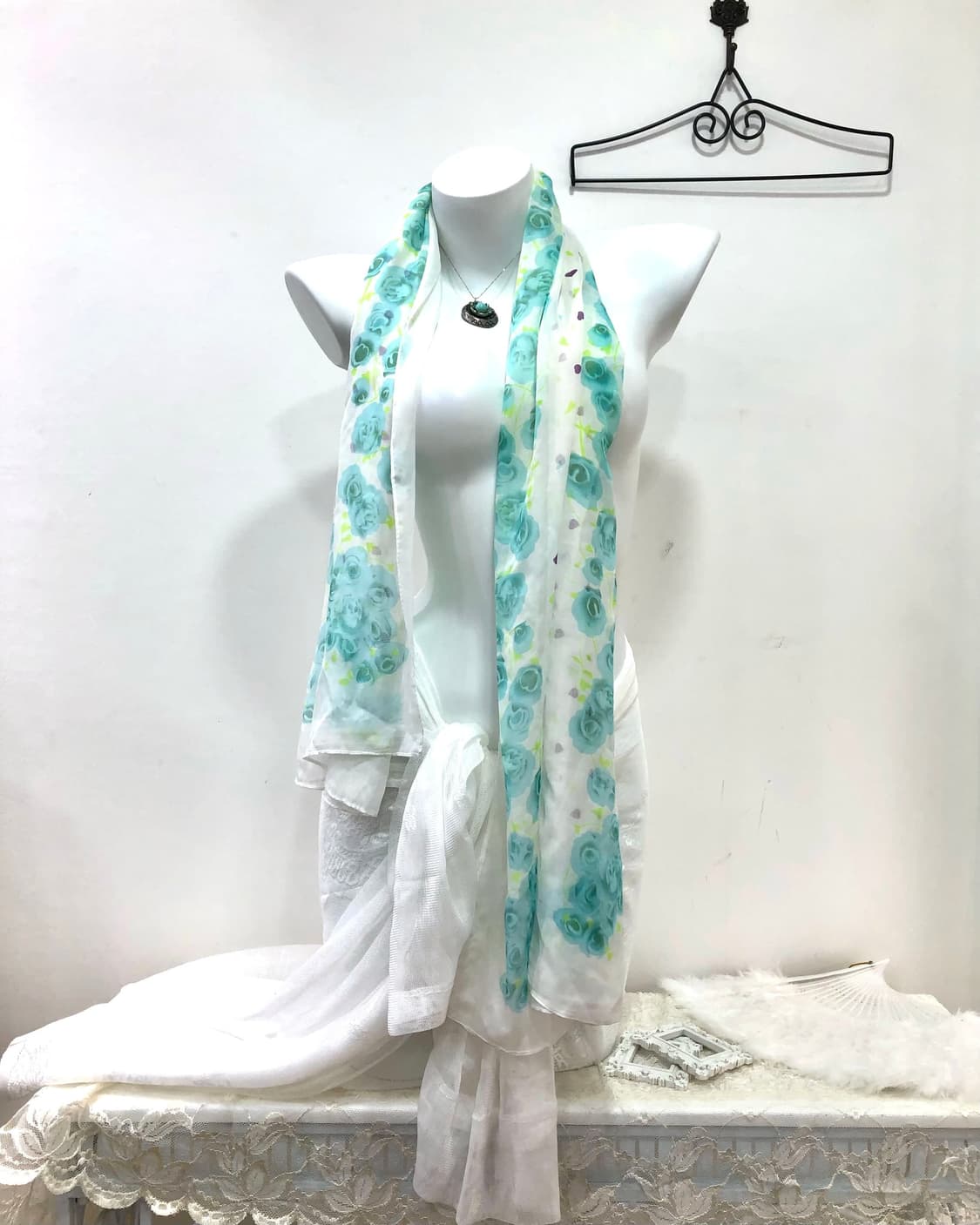 mint rose heart pattern scarf 상품이미지5