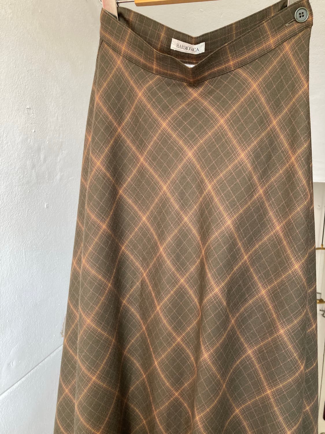 울 브라운 체크 롱스커트 상품이미지2