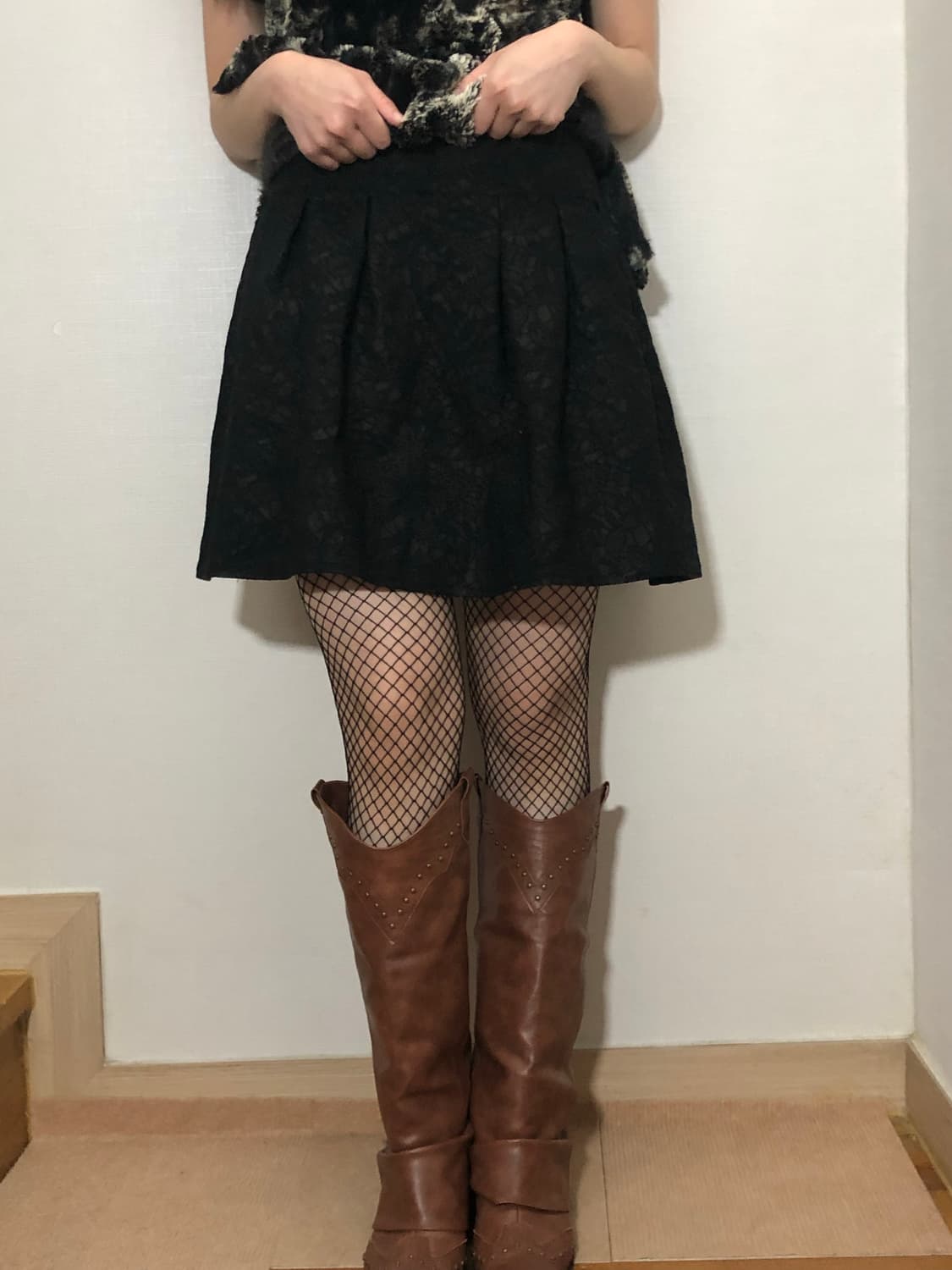 빈티지 블랙 레이스 패턴 미니 스커트 상품이미지7