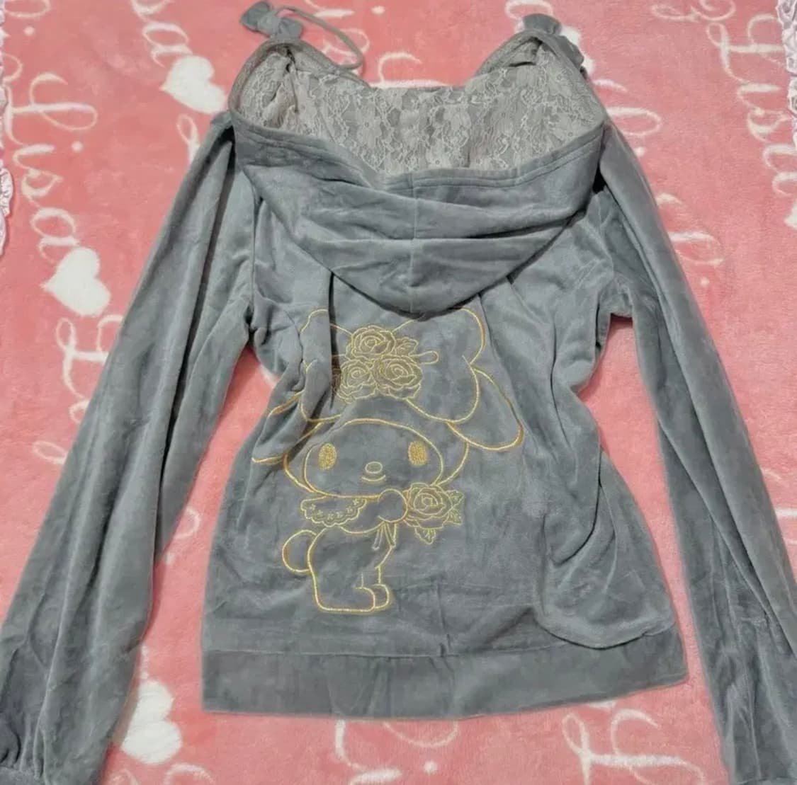 리즈리사 산리오 마이멜로디 레이스 벨벳 갸루후드집업 대대장 셋업 상품이미지2