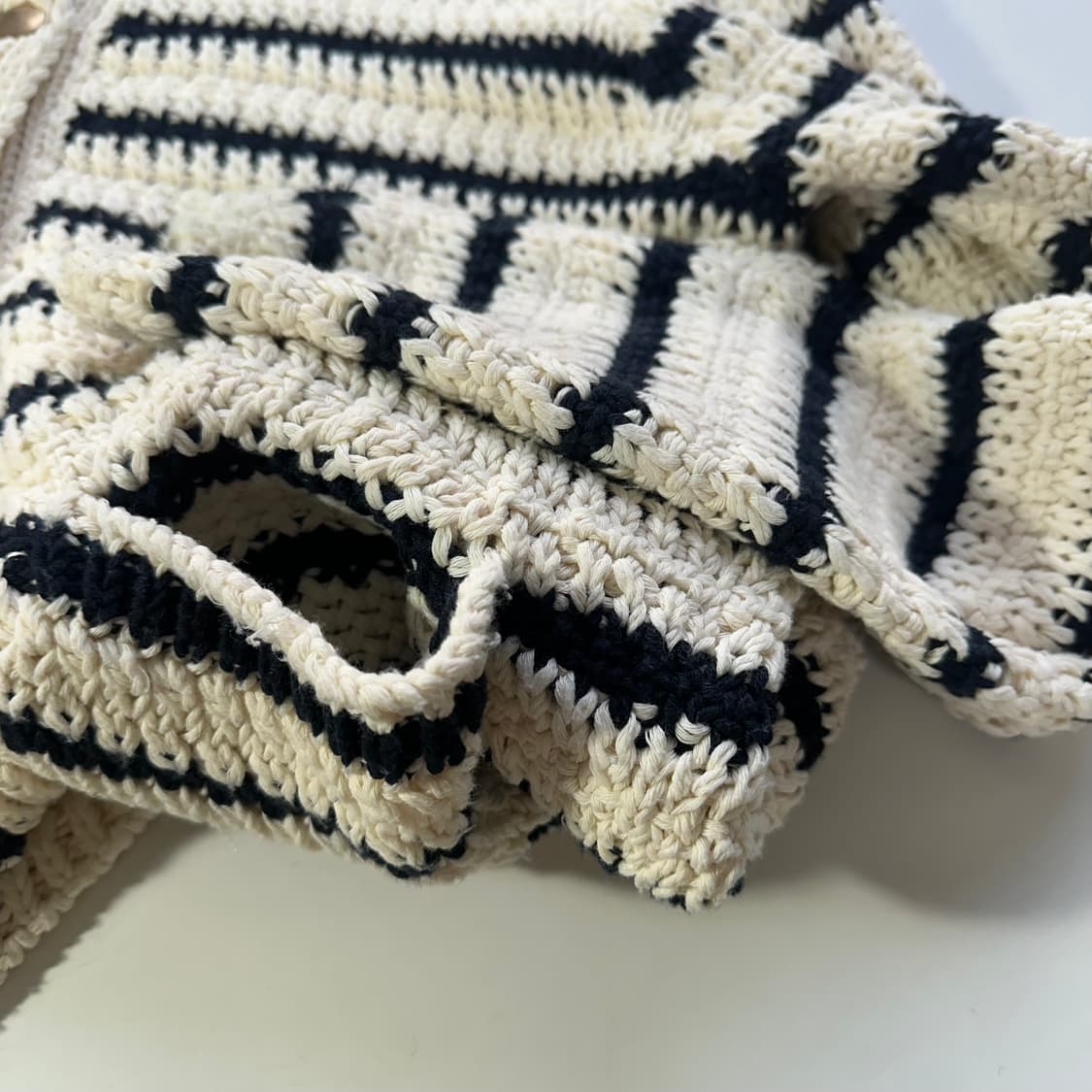 우먼M 자라우먼 루즈핏 크림네이비 U넥 면니트가디건 상품이미지2