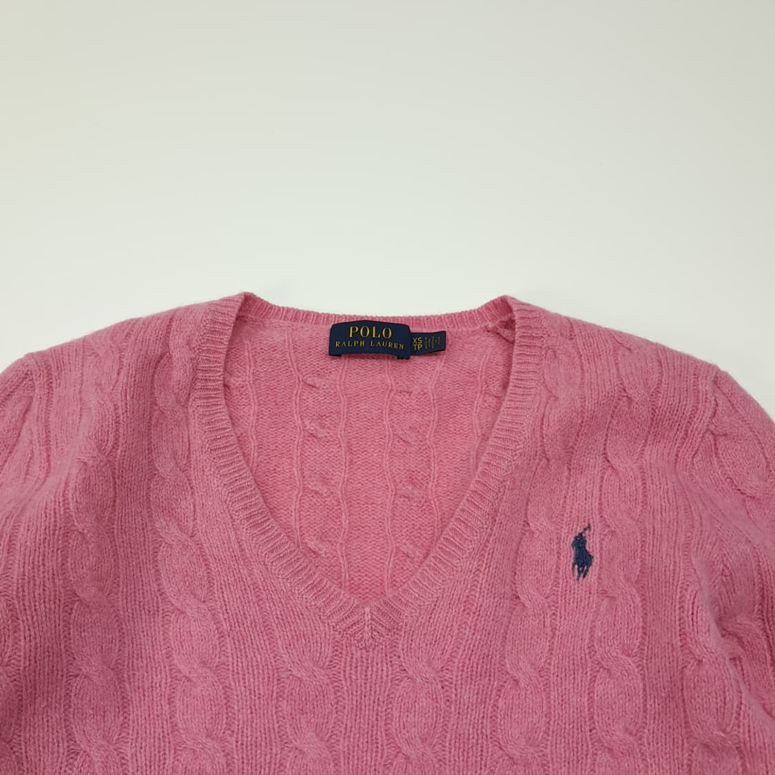 CL276 XS 폴로 울캐시미어 케이블 V넥 핑크 니트 스웨터 상품이미지2