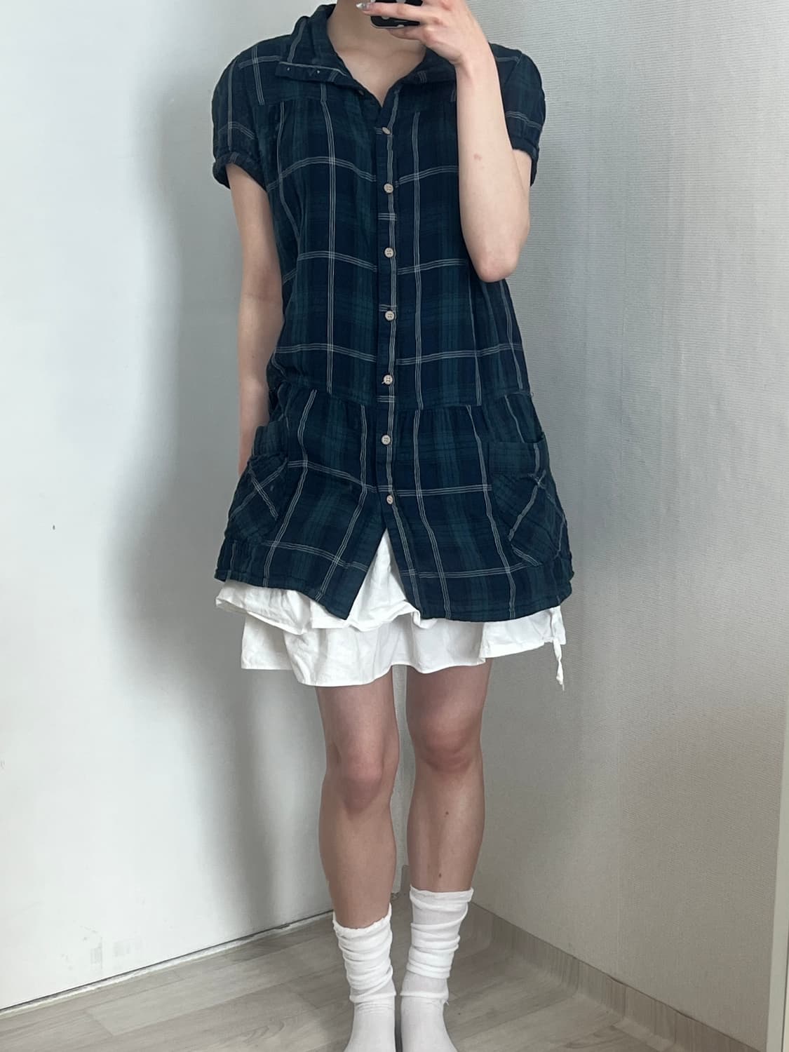 블루 그린 체크 모리 원피스 상품이미지1