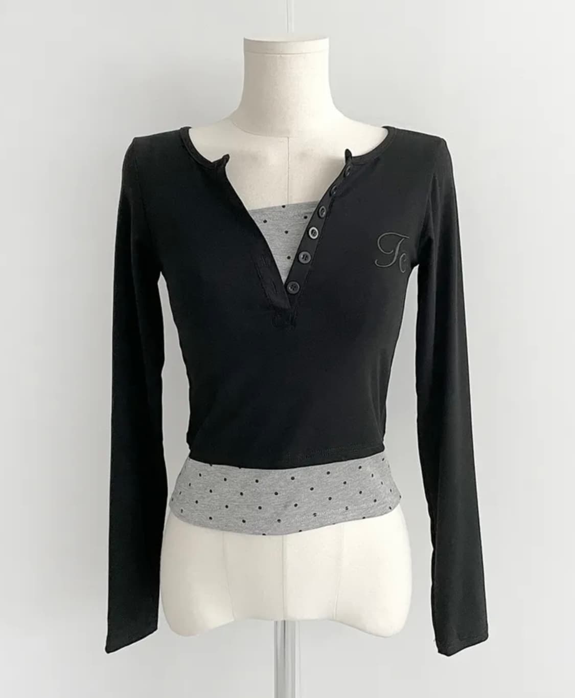 레이어드 도트 땡땡이 긴팔 티셔츠 상품이미지2