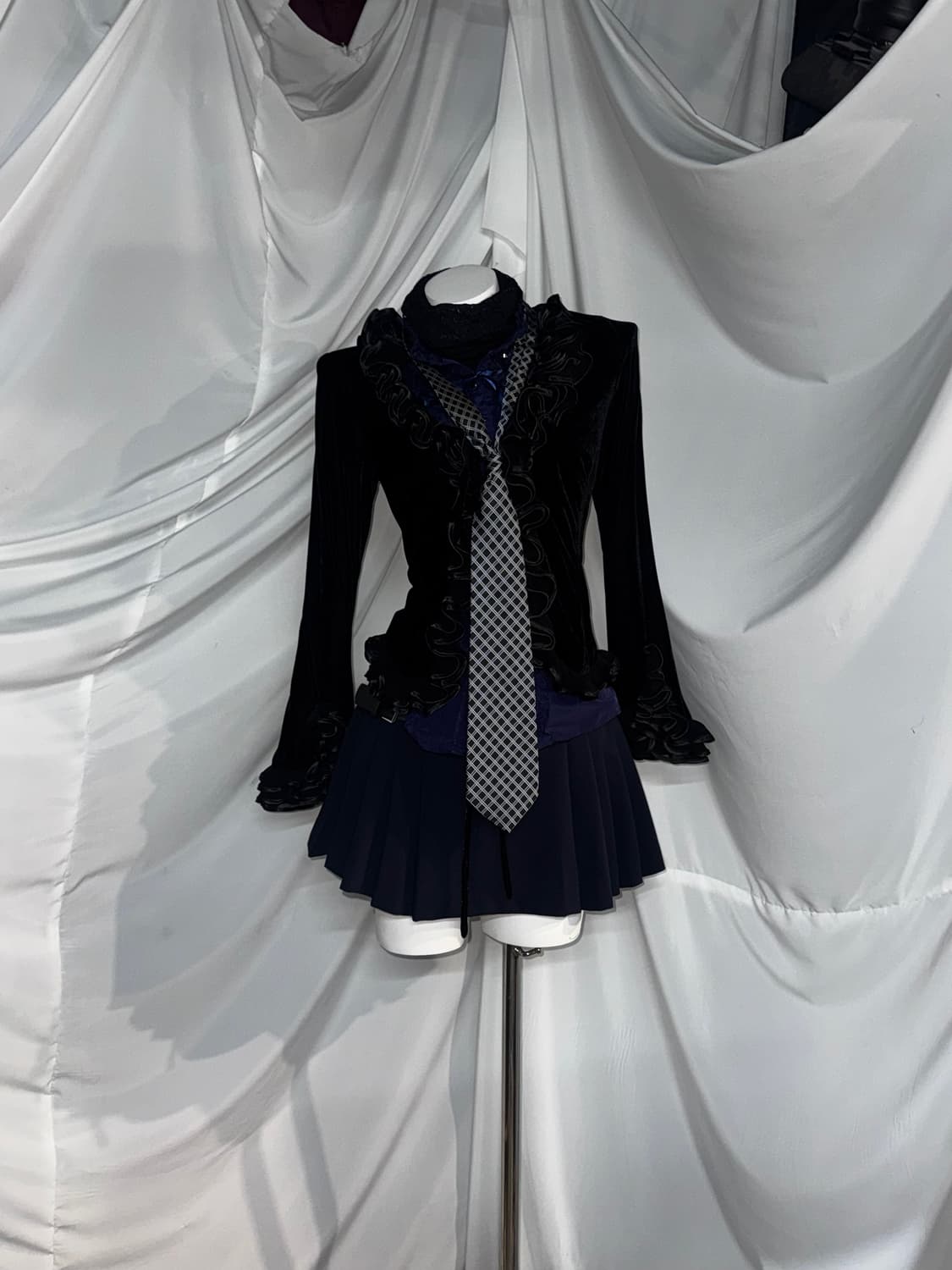 엑시즈팜 유카리깔 체크 네이비 공겜여주 프릴 코디세트  상품이미지6