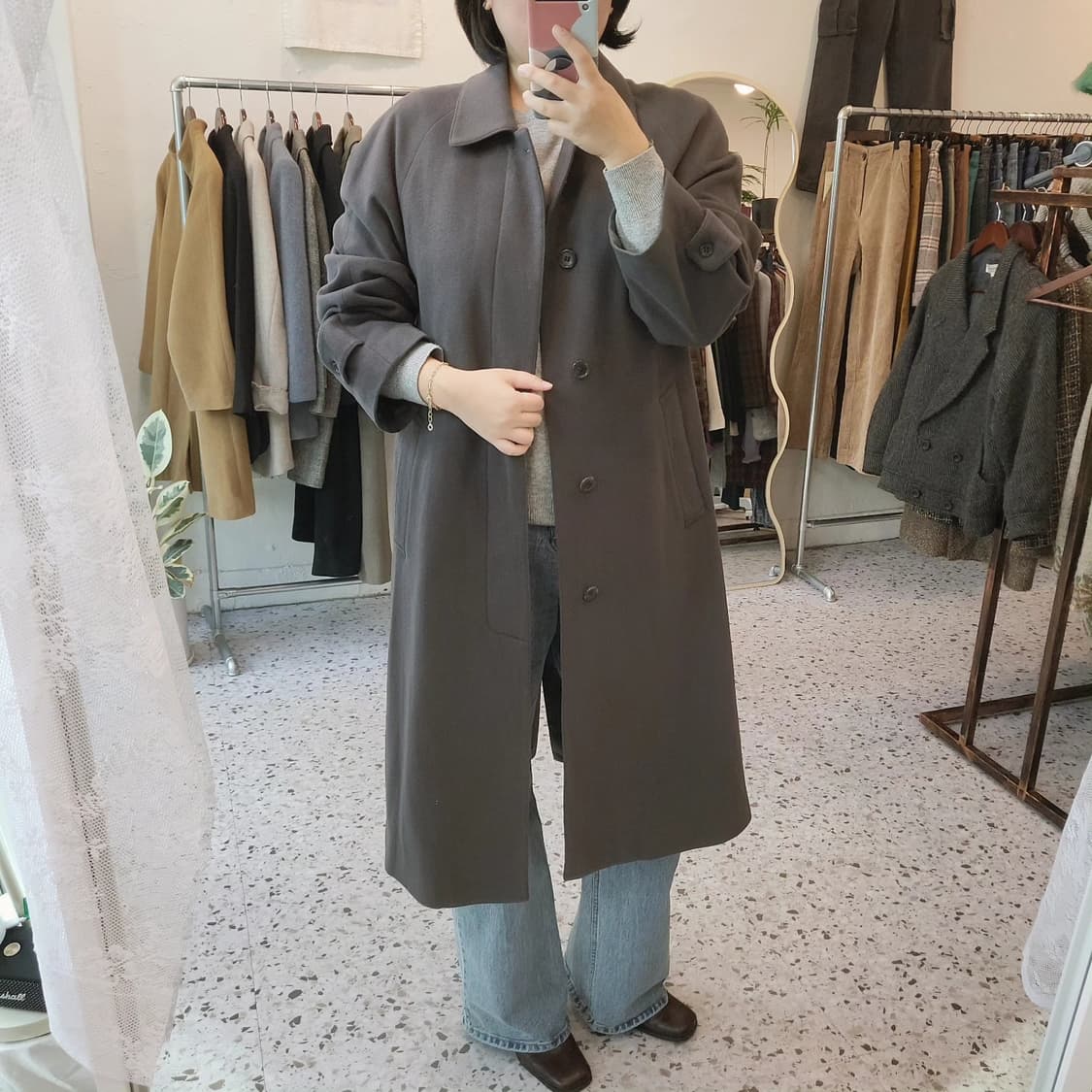 카키그레이 울캐시미어 롱코트 상품이미지1